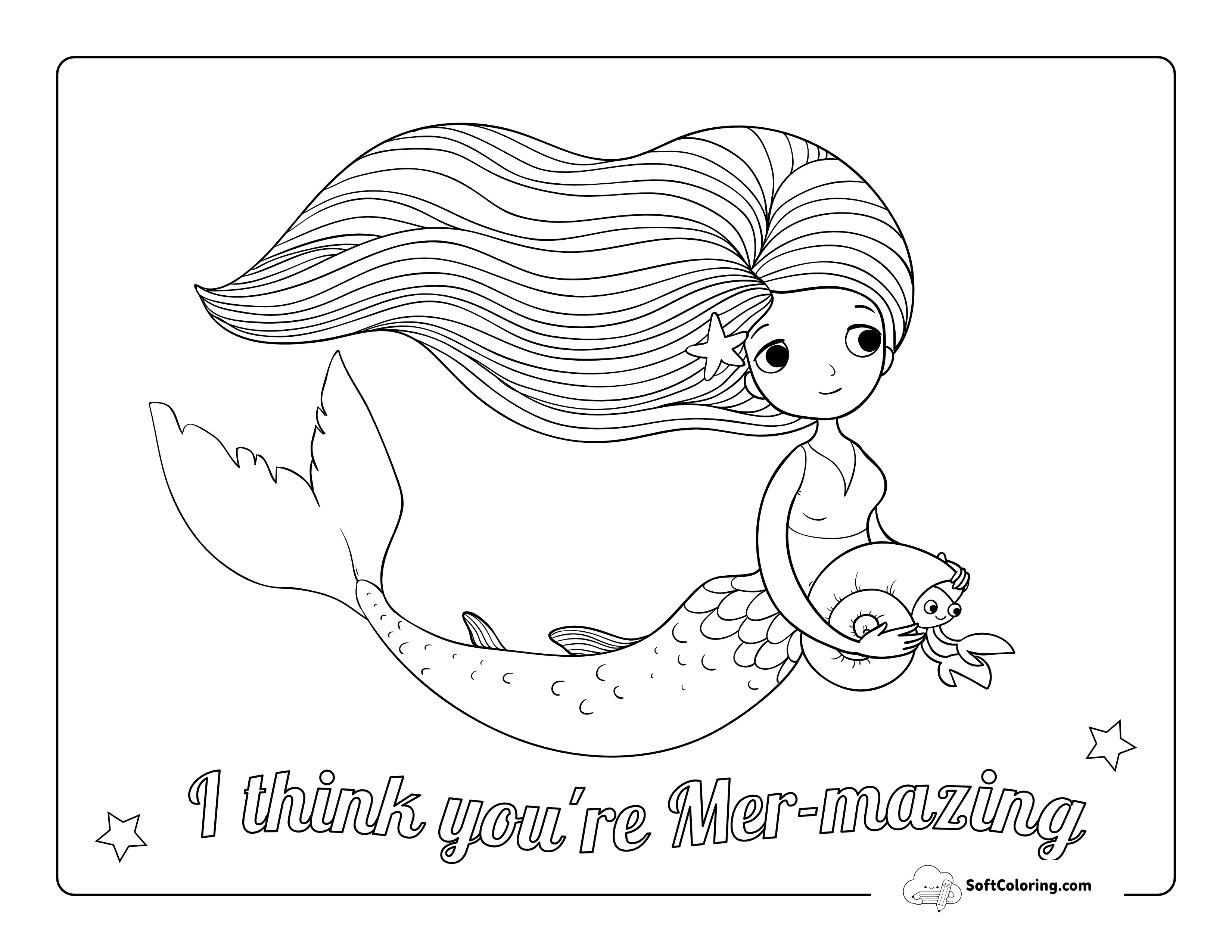 Swimming Mermaid With Crab Coloring Page