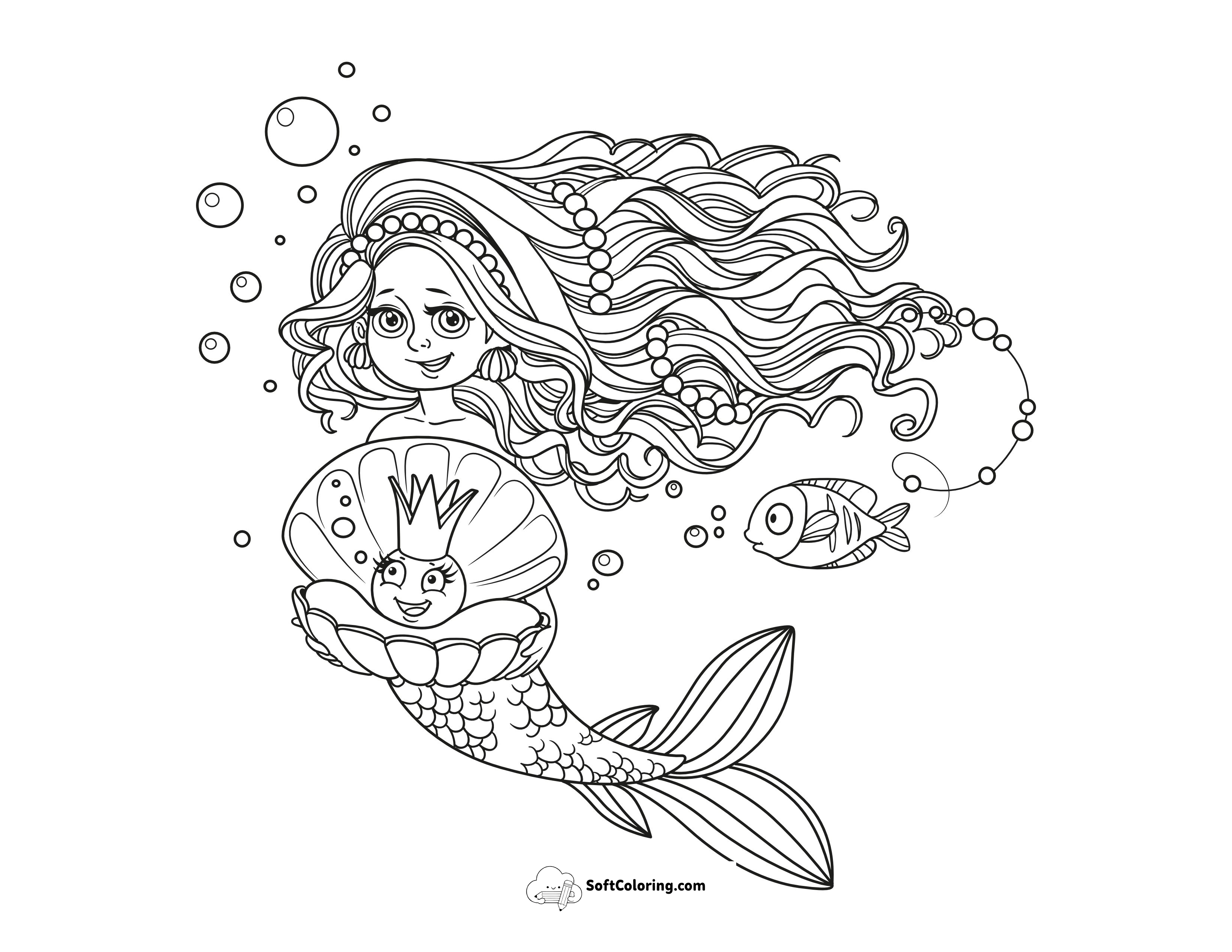 Mermaid With Pearls Coloring Sheet