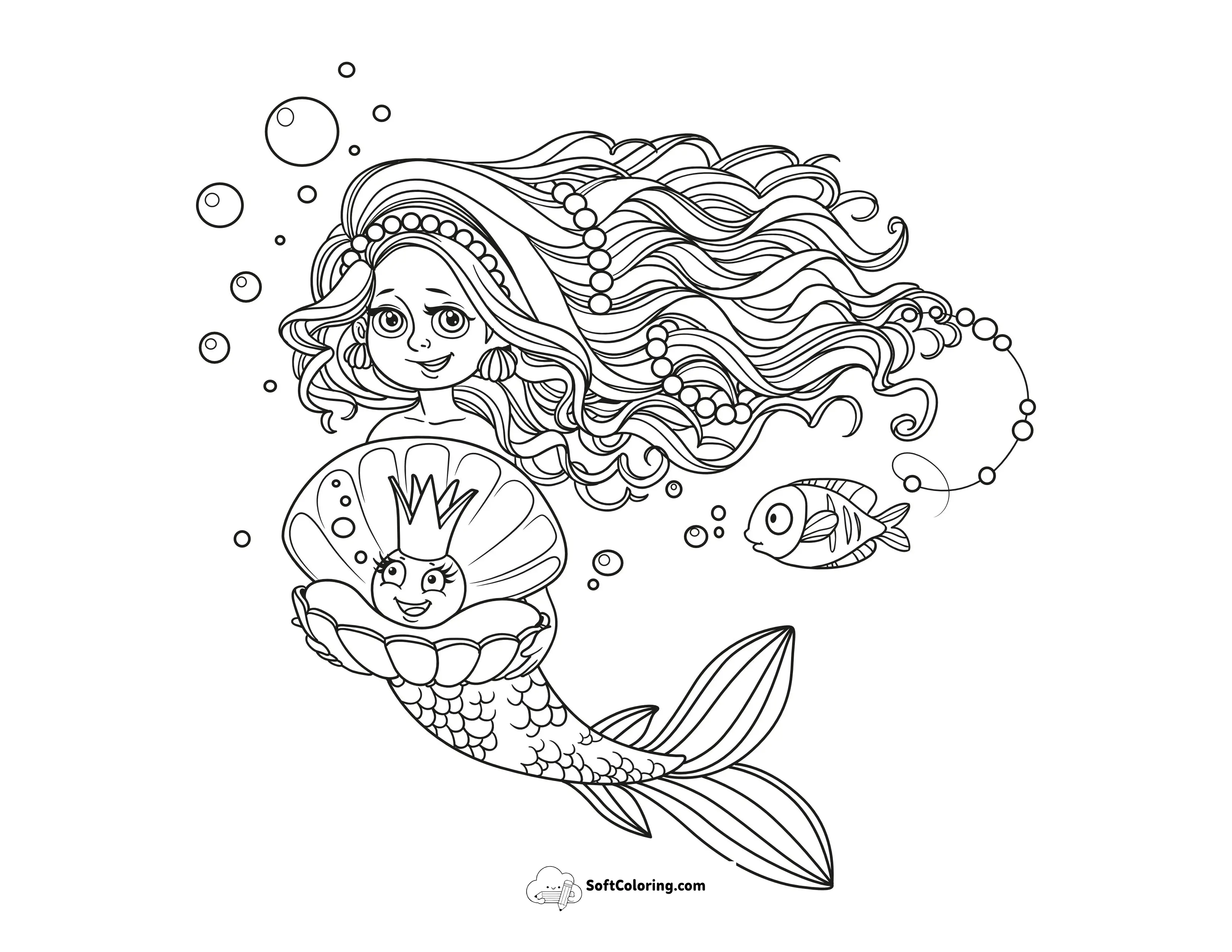 Mermaid With Pearls Coloring Sheet