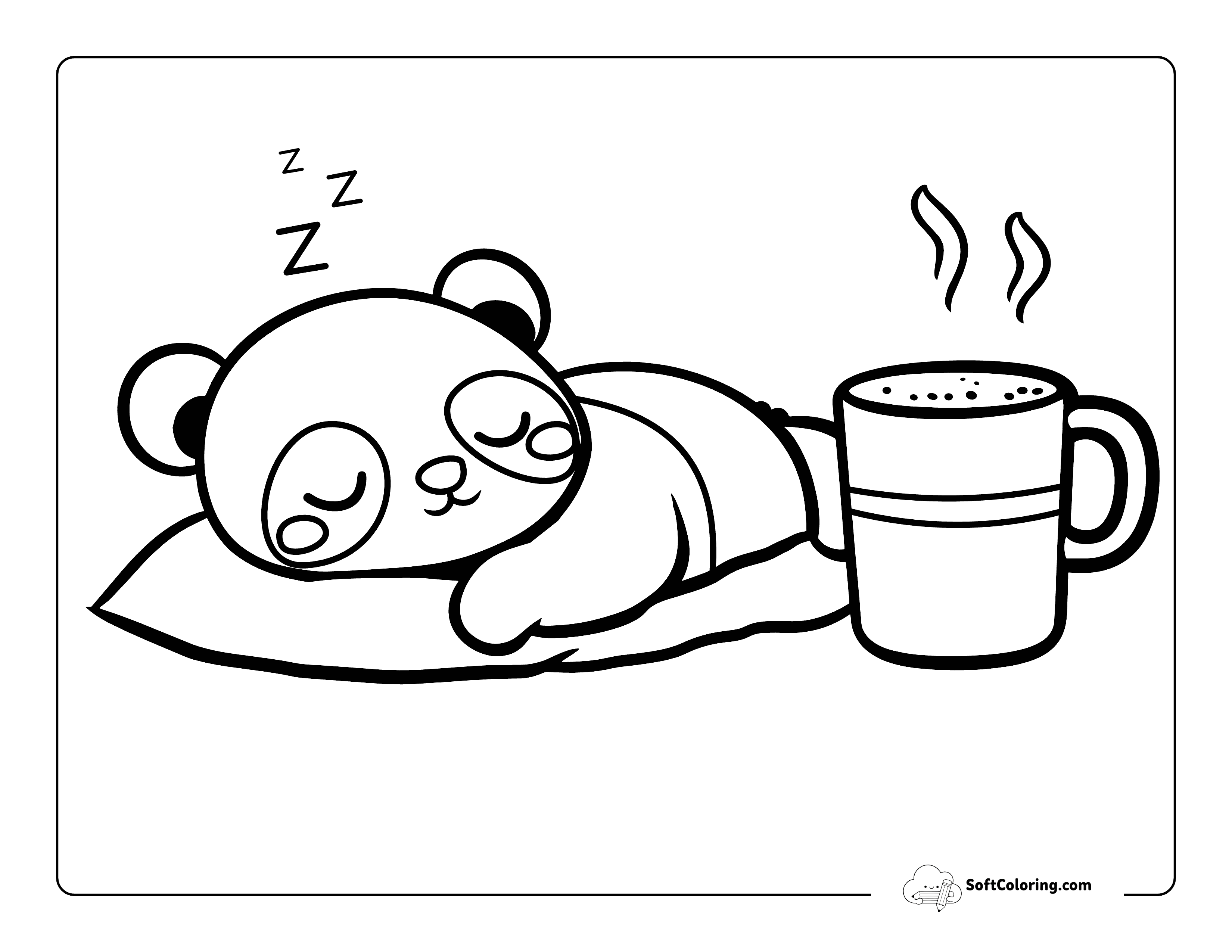 Kawaii Cozy Napping Panda Printable To Color