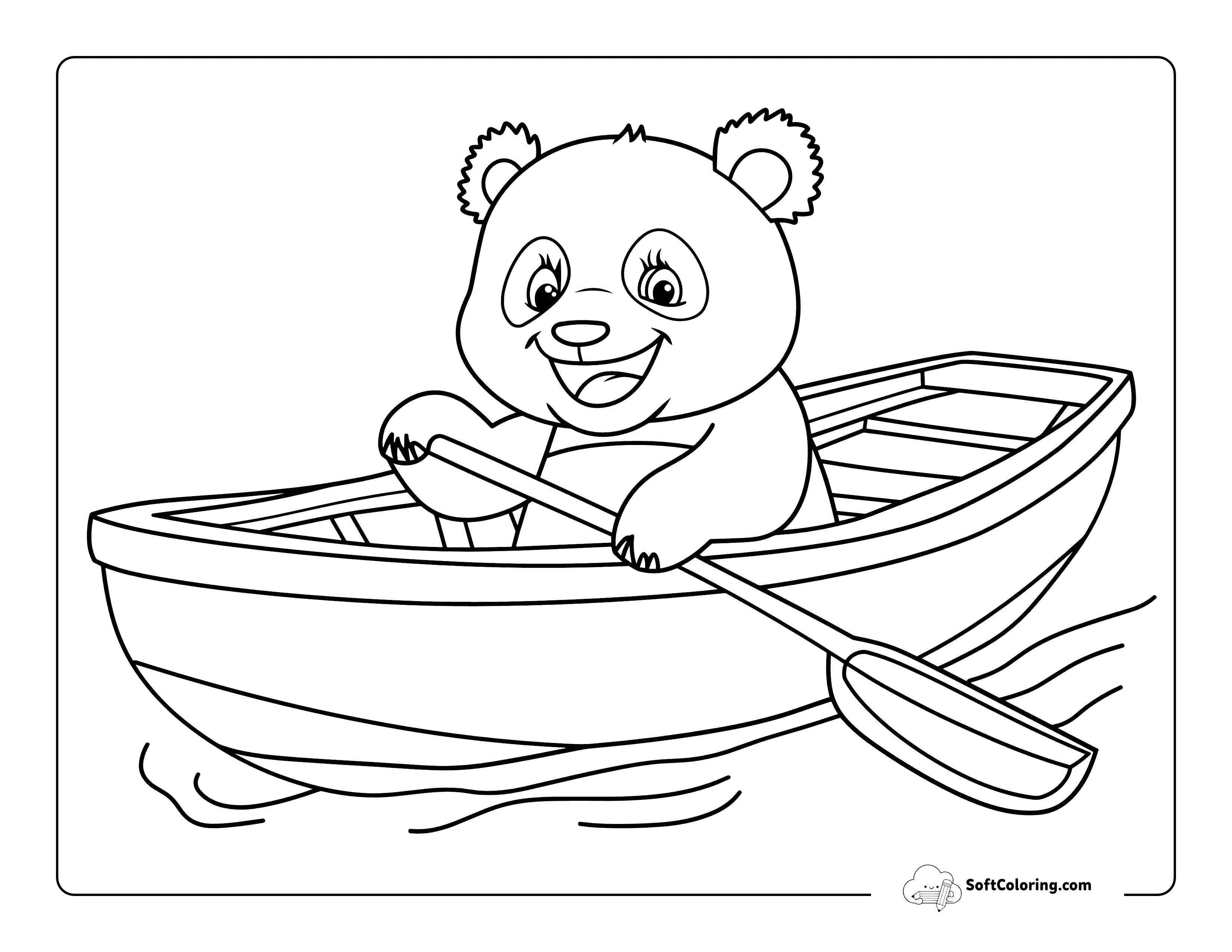 Panda In A Row Boat Coloring Sheet Printable