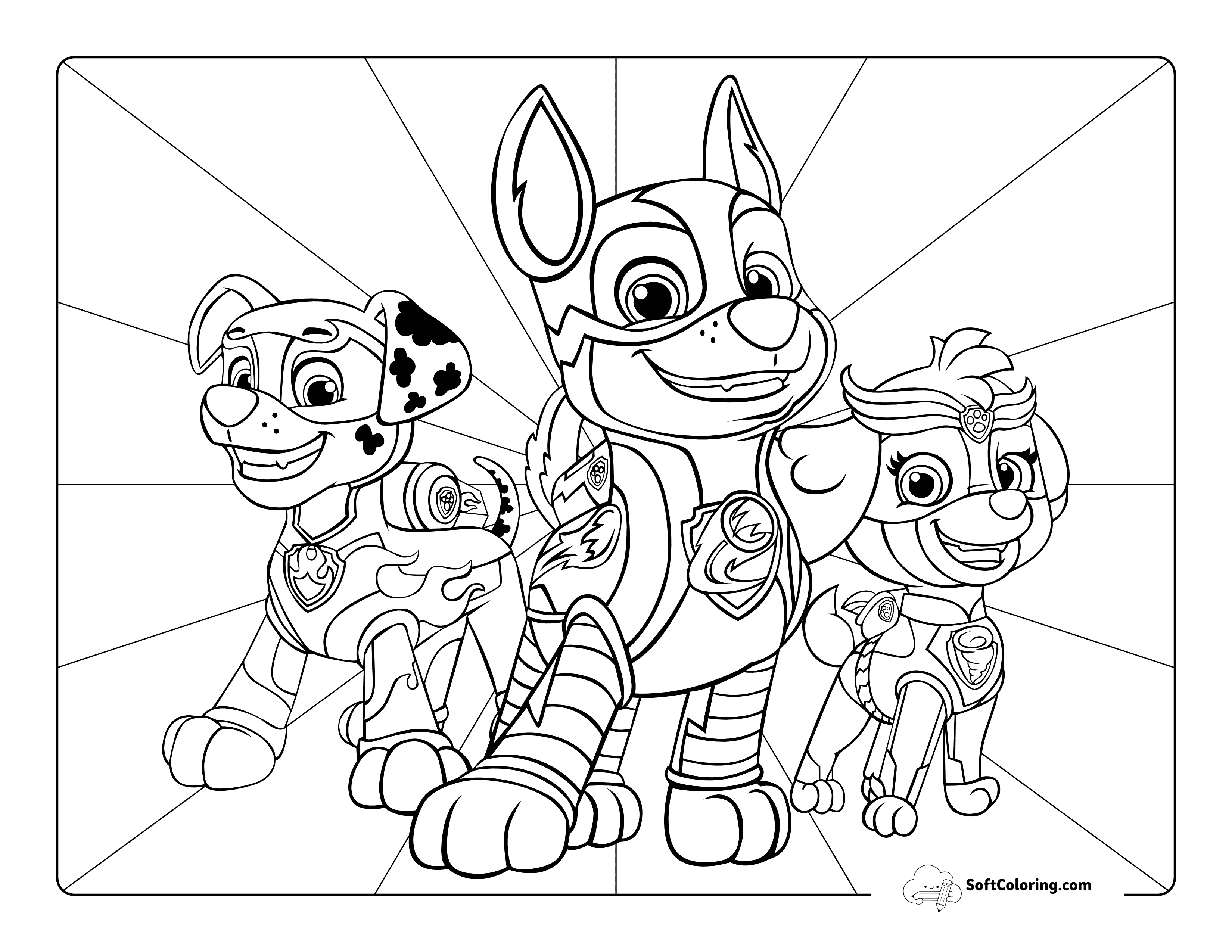 Mighty Pups Paw Patrol-Inspired Coloring Page
