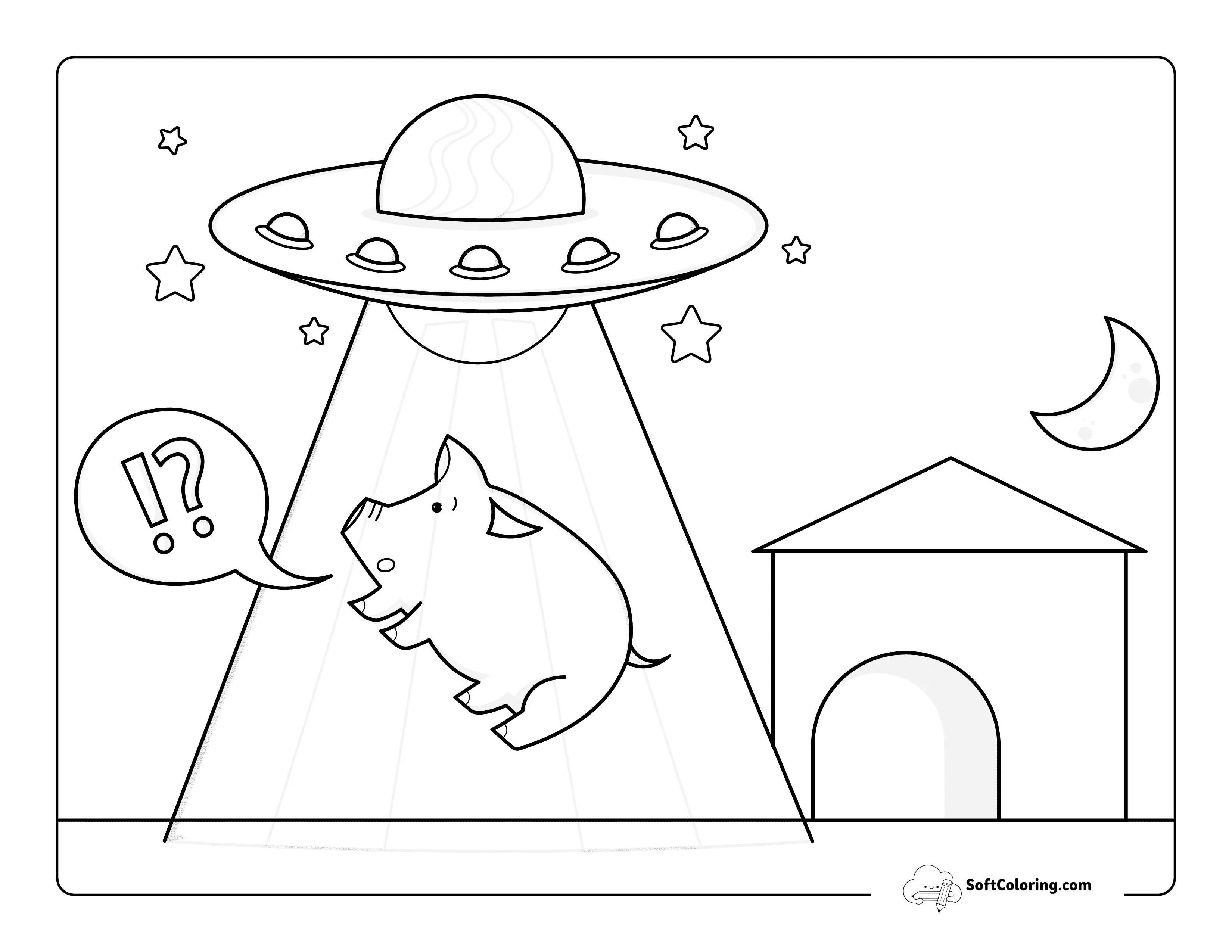 Cute Easy Pig Ufo Abduction Coloring Page