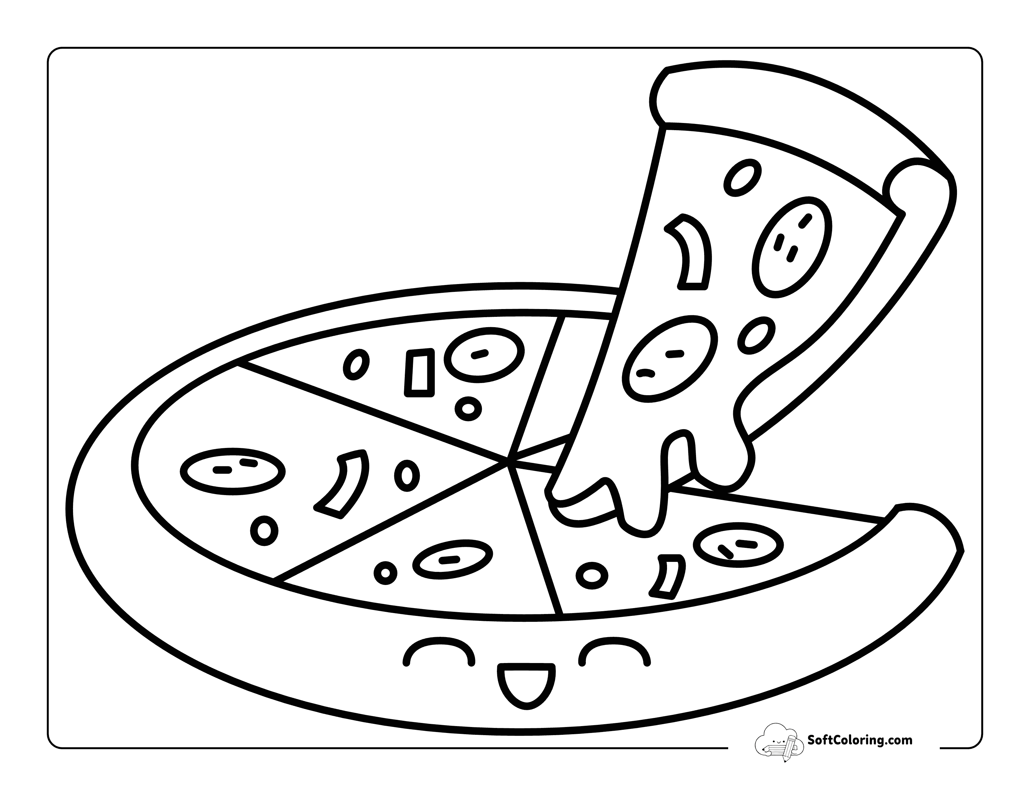Easy Kawaii Pizza With Gooey Cheese Coloring Page