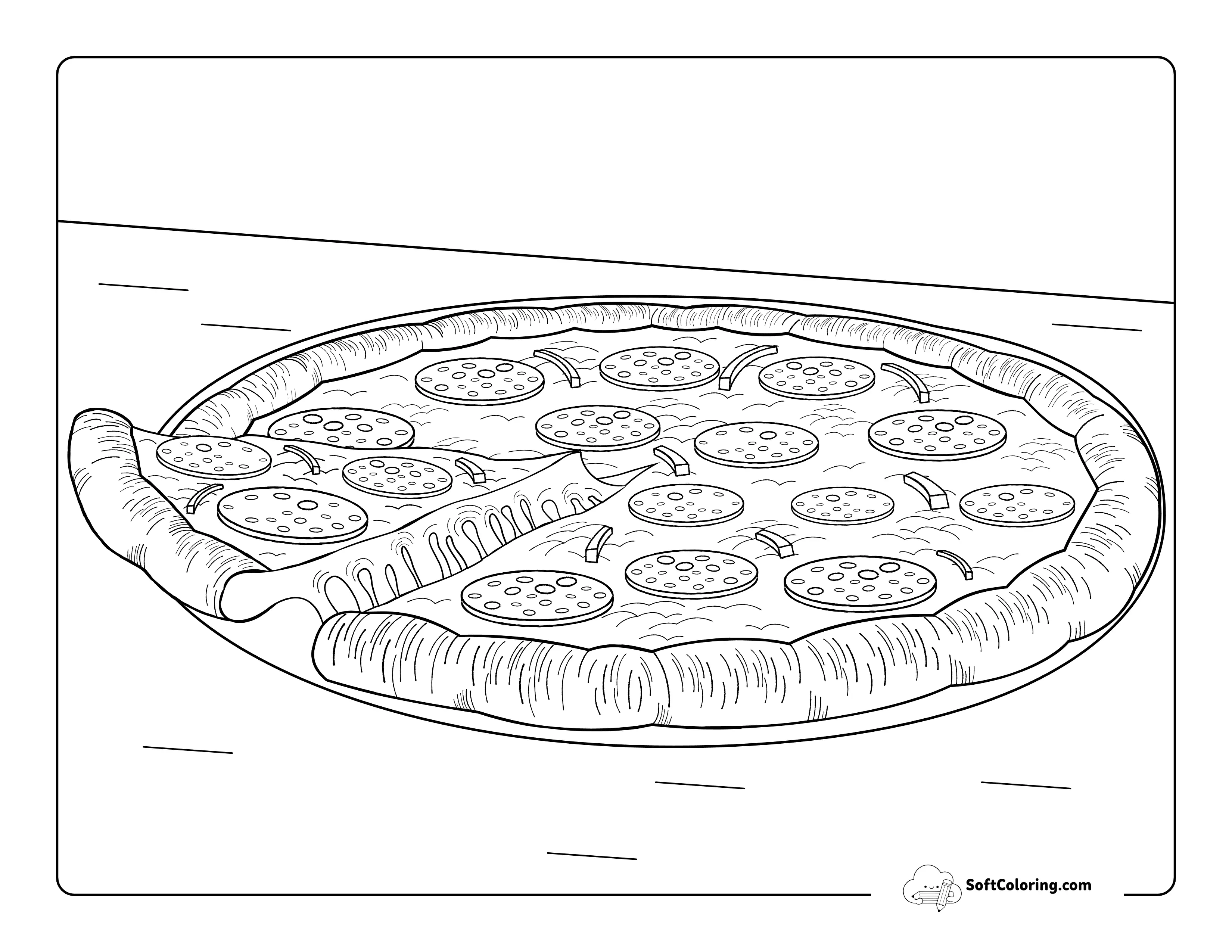 Realistic Pizza Drawing Coloring Page For Teens And Adults