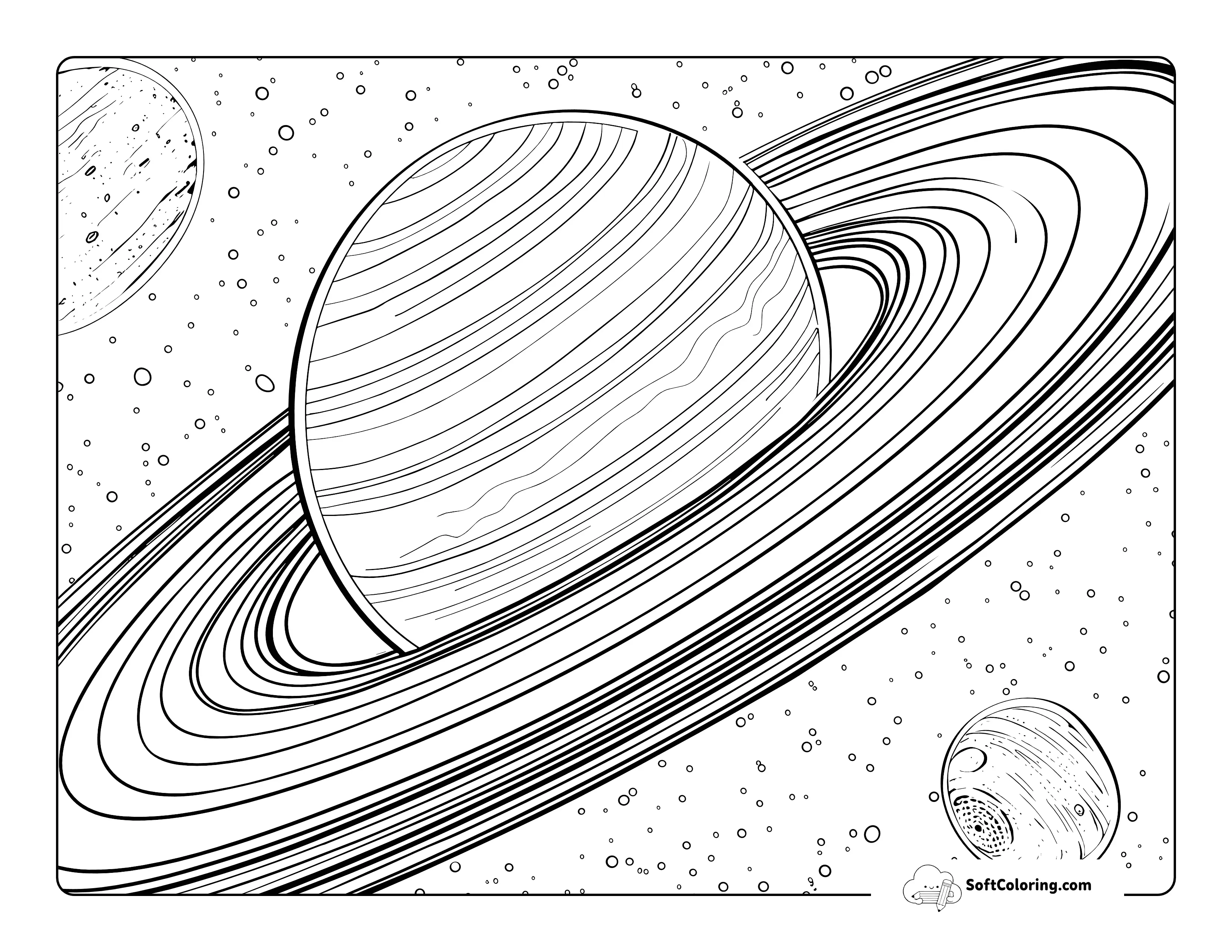 Beautiful Saturn Realistic Space Coloring Page For Adults