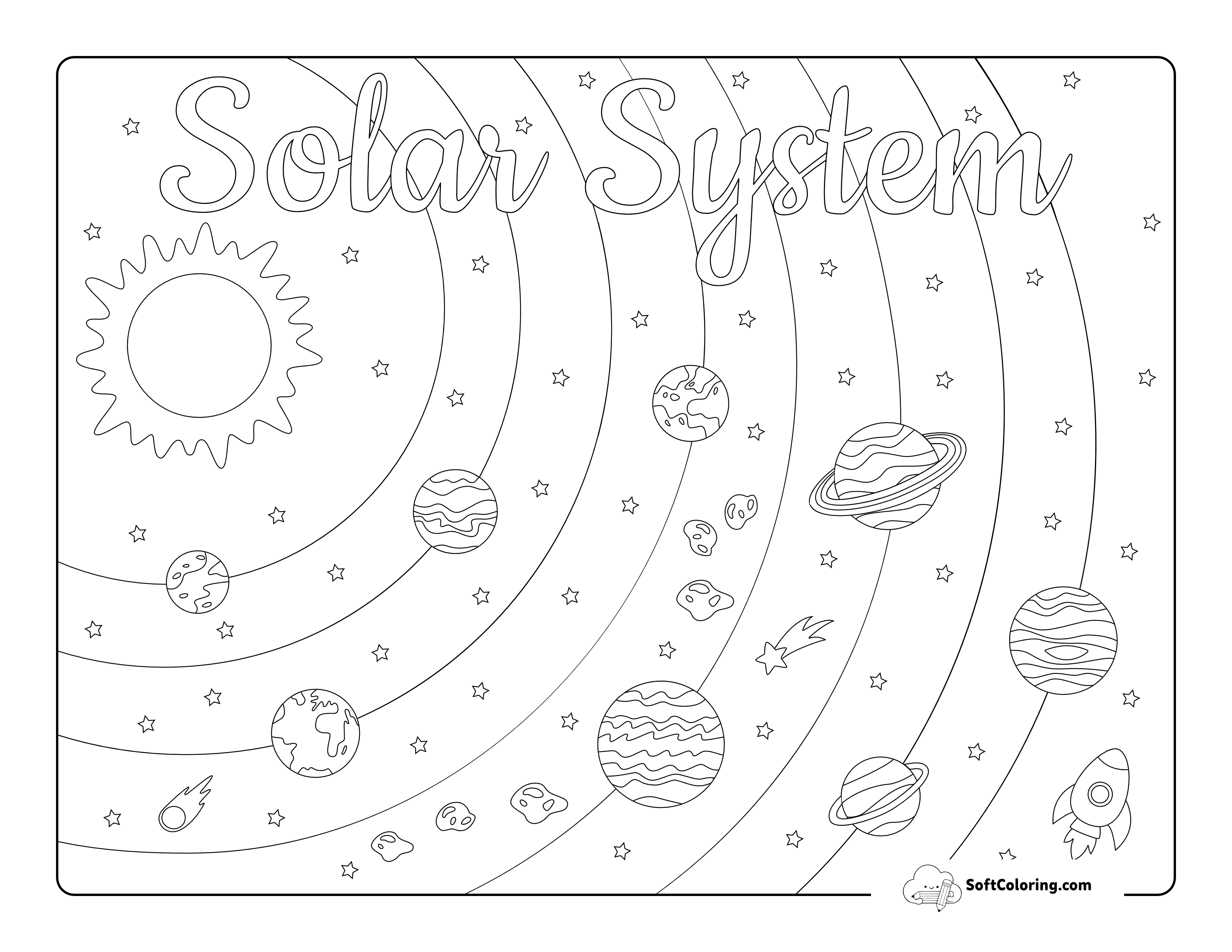 Easy Solar System Space Coloring Sheet