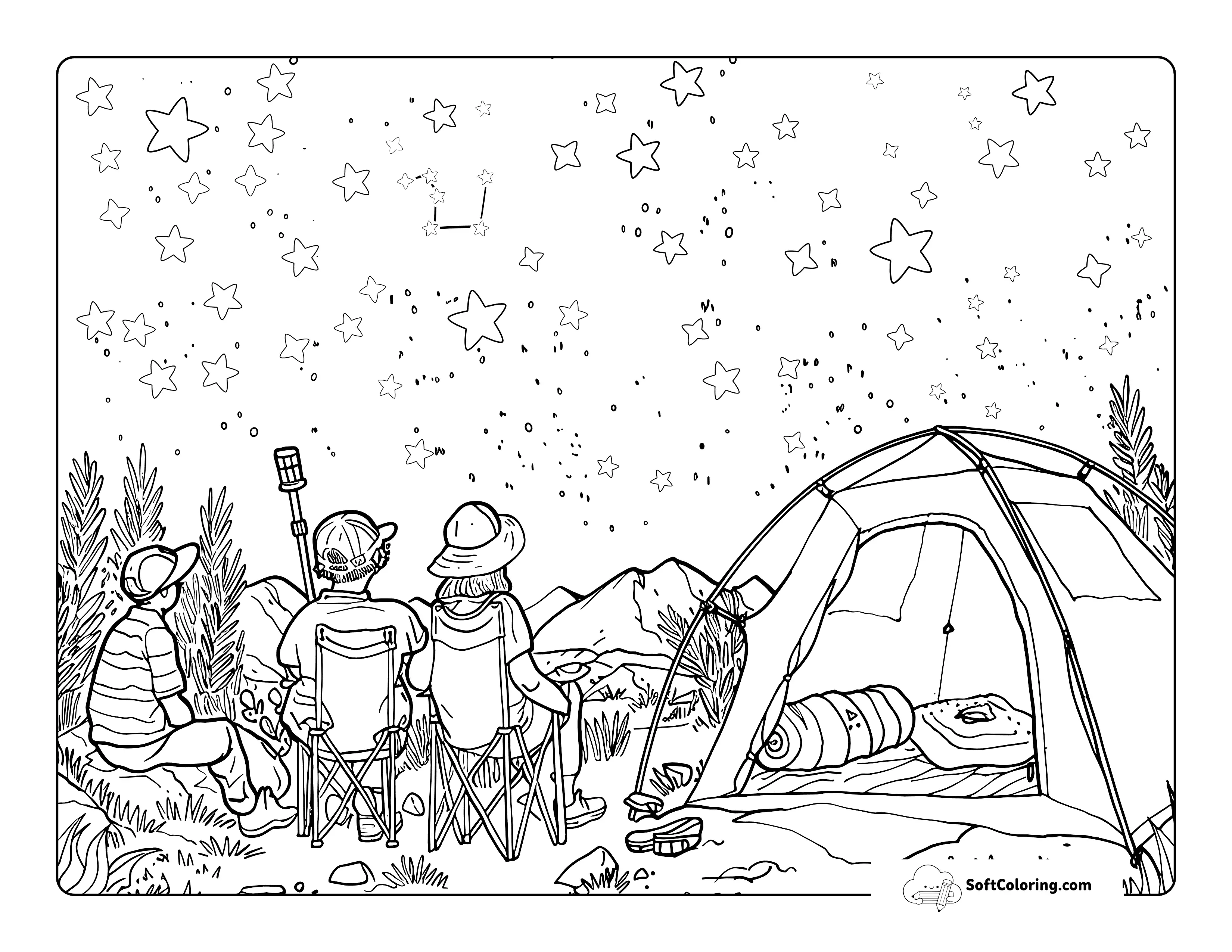Teens Stargazing Aesthetic Coloring Page