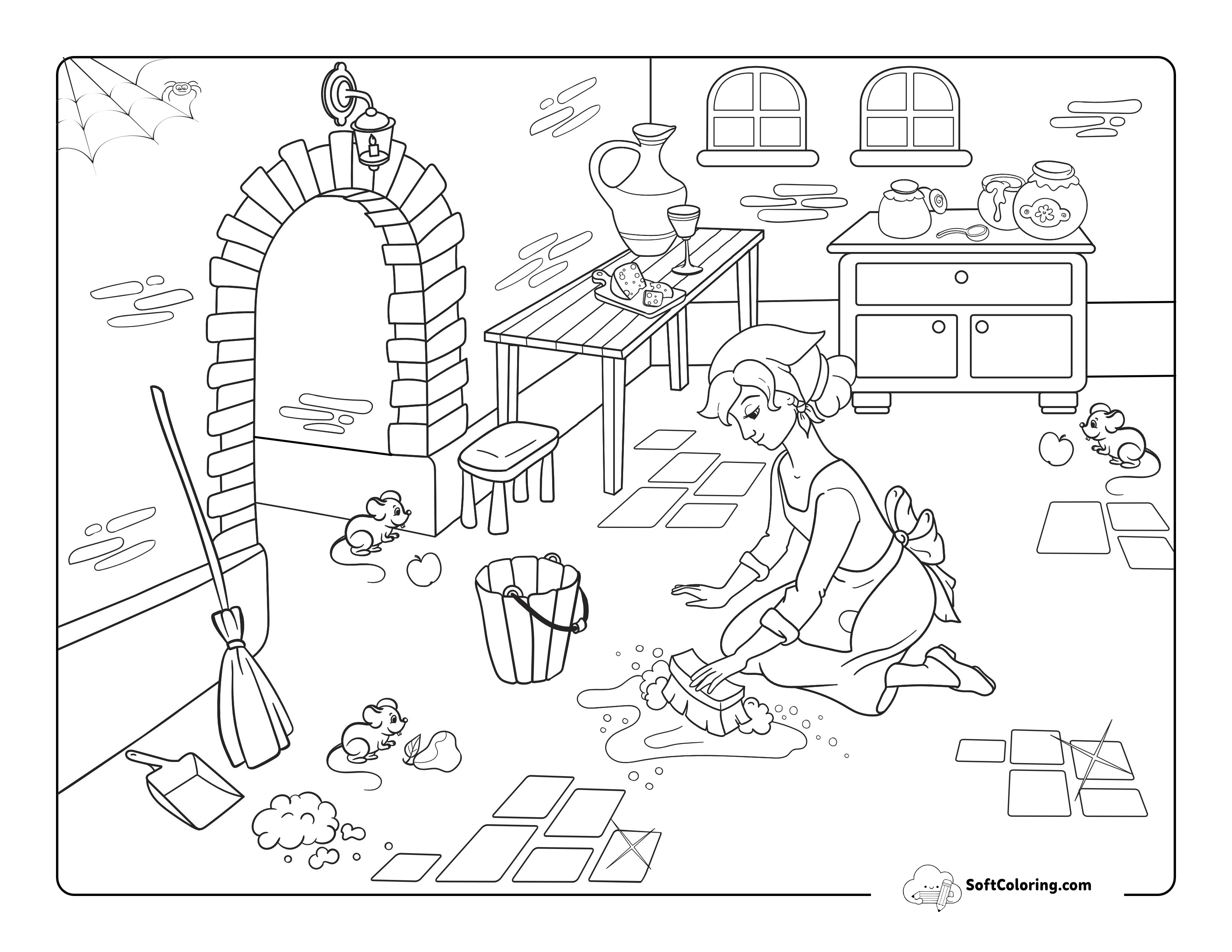 Cinderella Scrubbing The Kitchen Floor