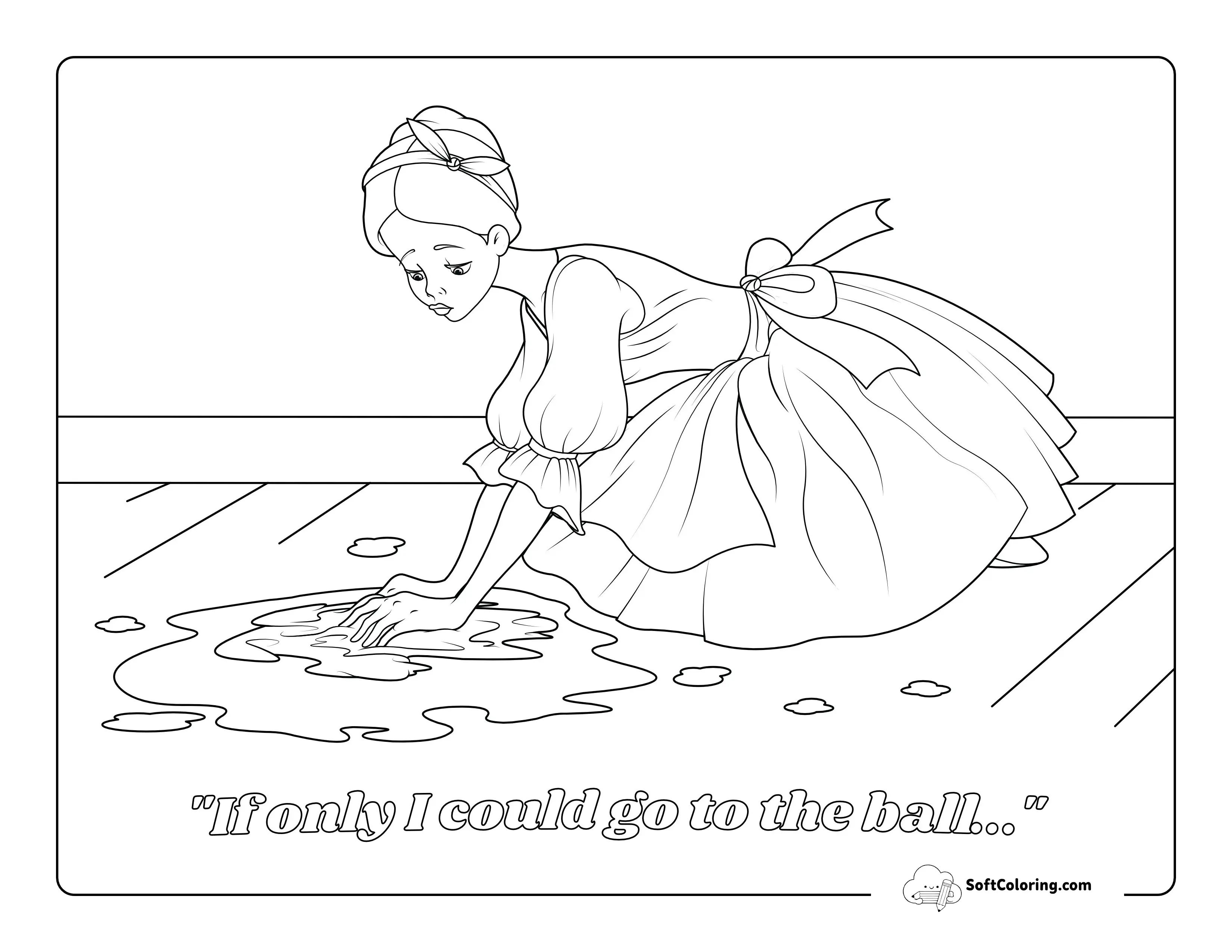 Cinderella Scrubbing Floors Coloring Page