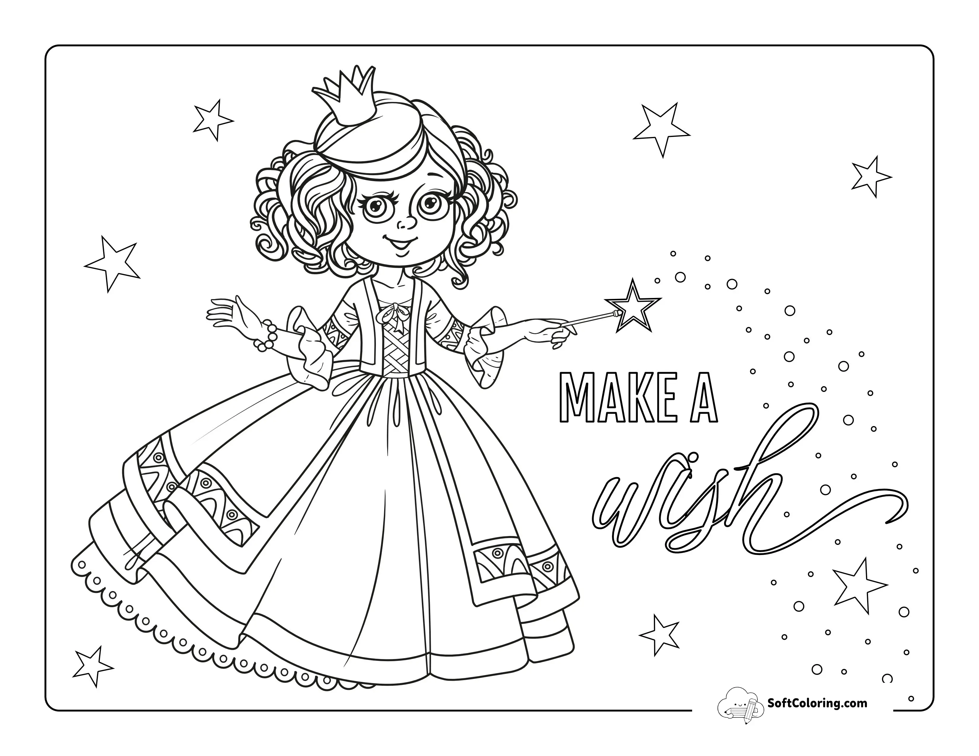 "Make A Wish" Fairy Princess To Color