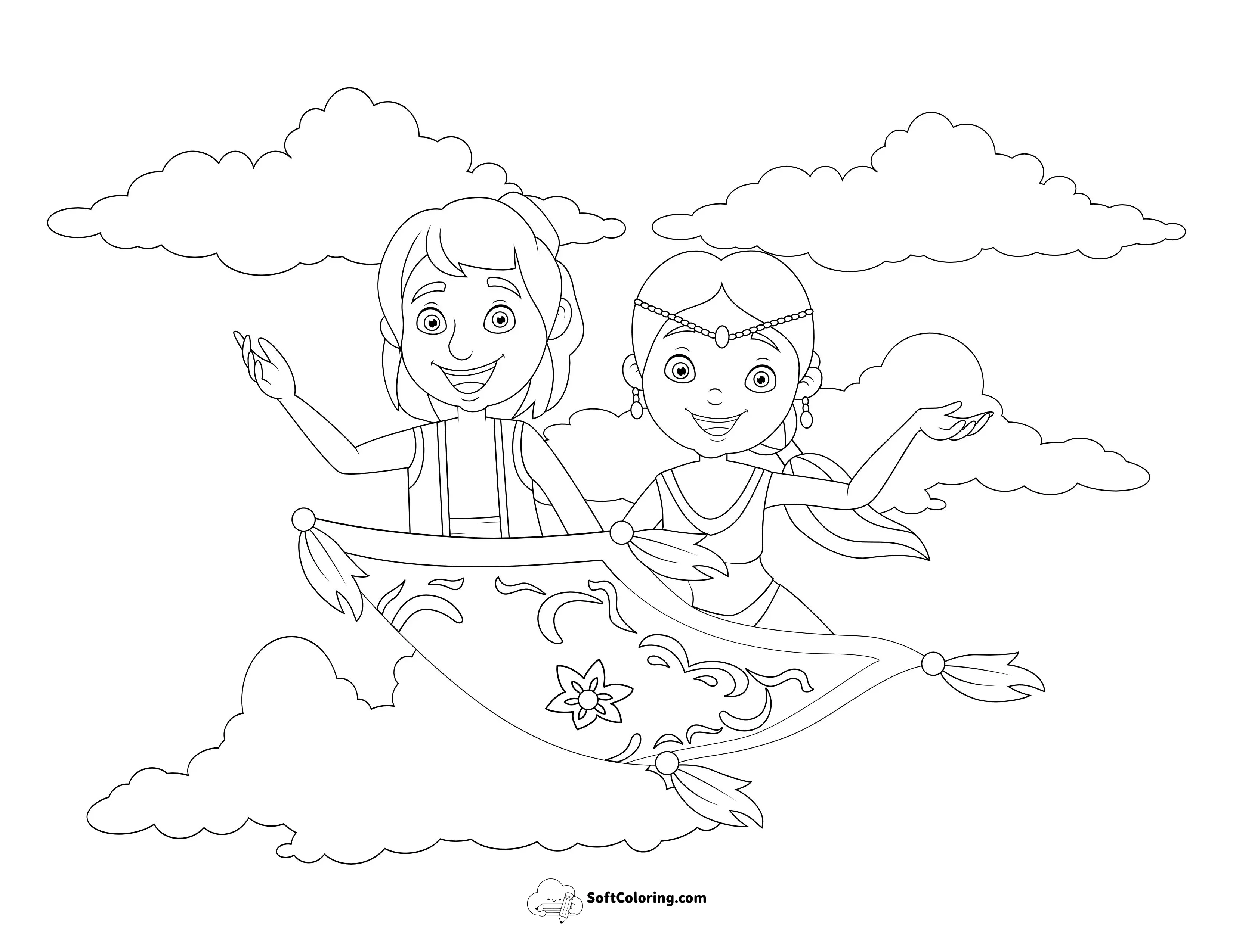 Arabian Princess With Prince On Flying Carpet