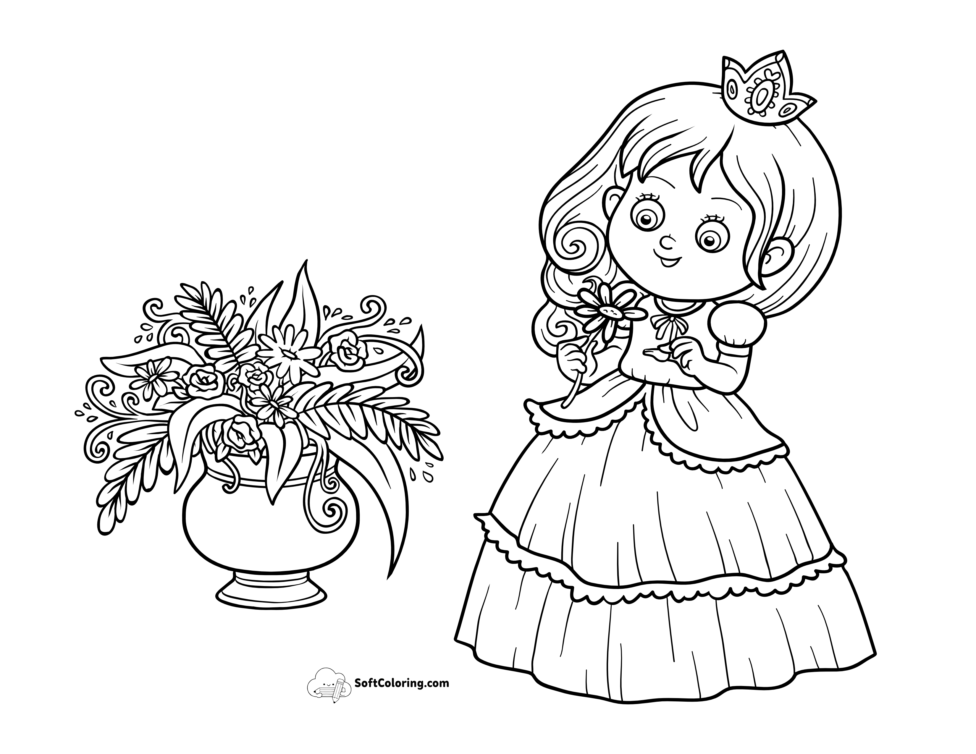 Princess Picking A Flower Coloring Sheet