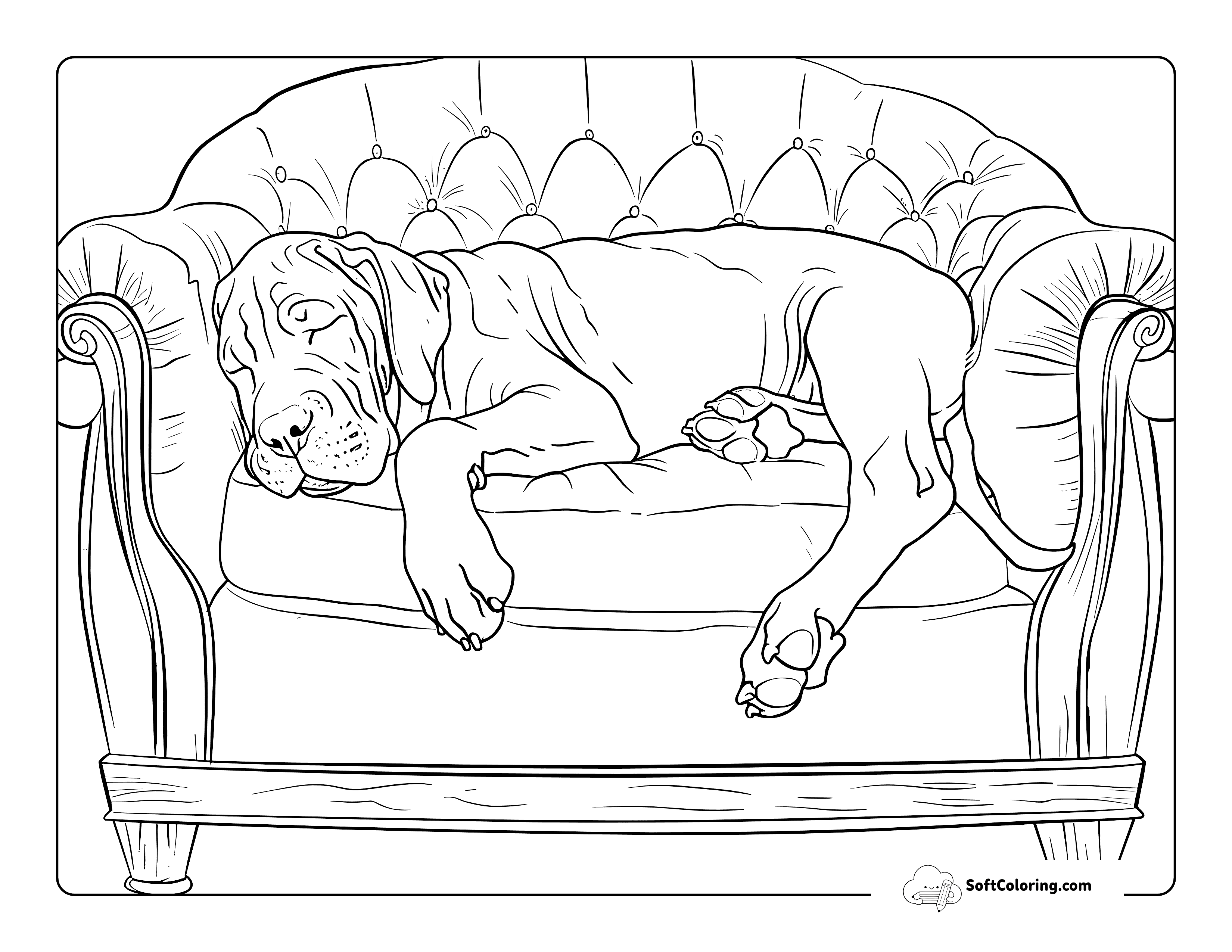 Cute Big Great Dane Puppy Taking A Nap Coloring Scene