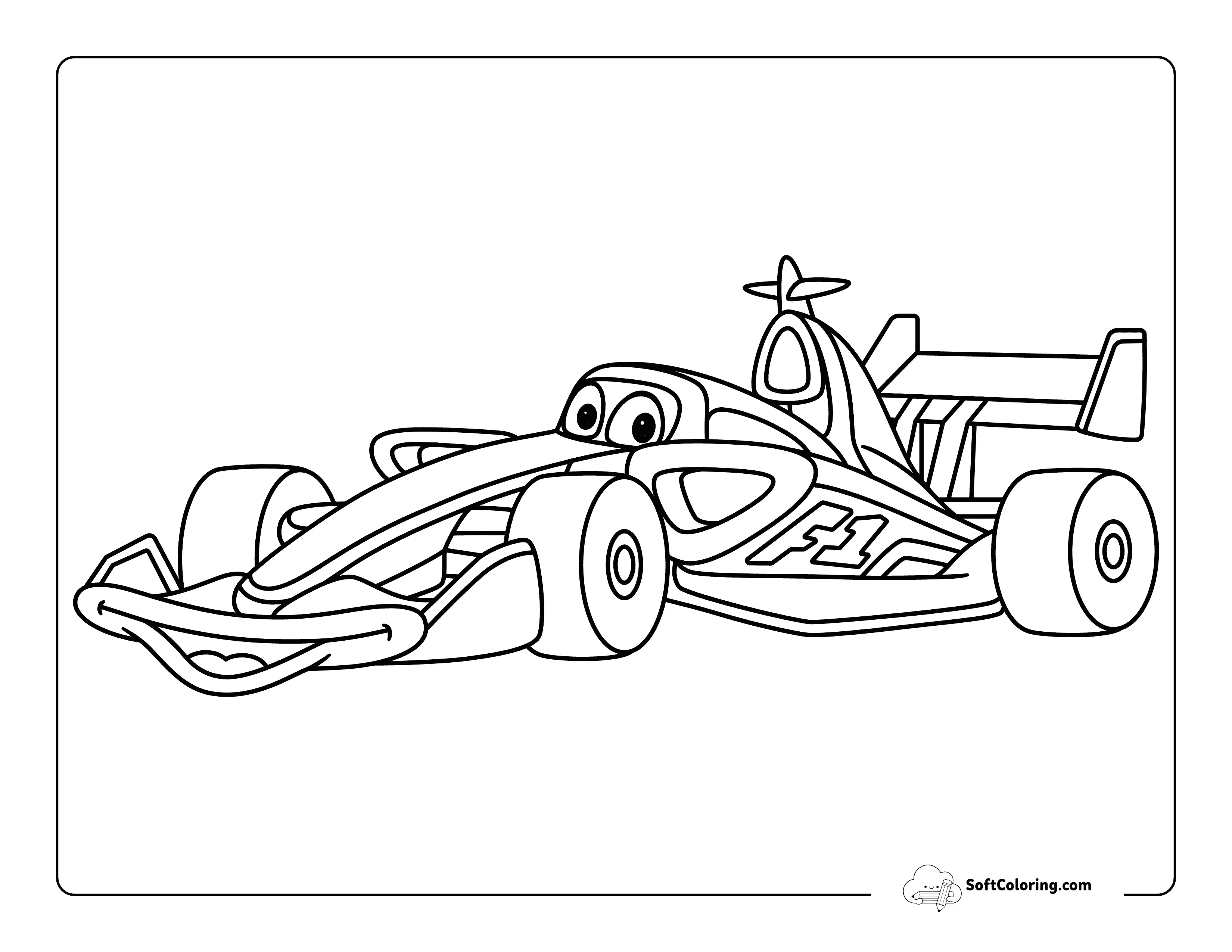 Cool Happy F1 Outline To Color For Kids