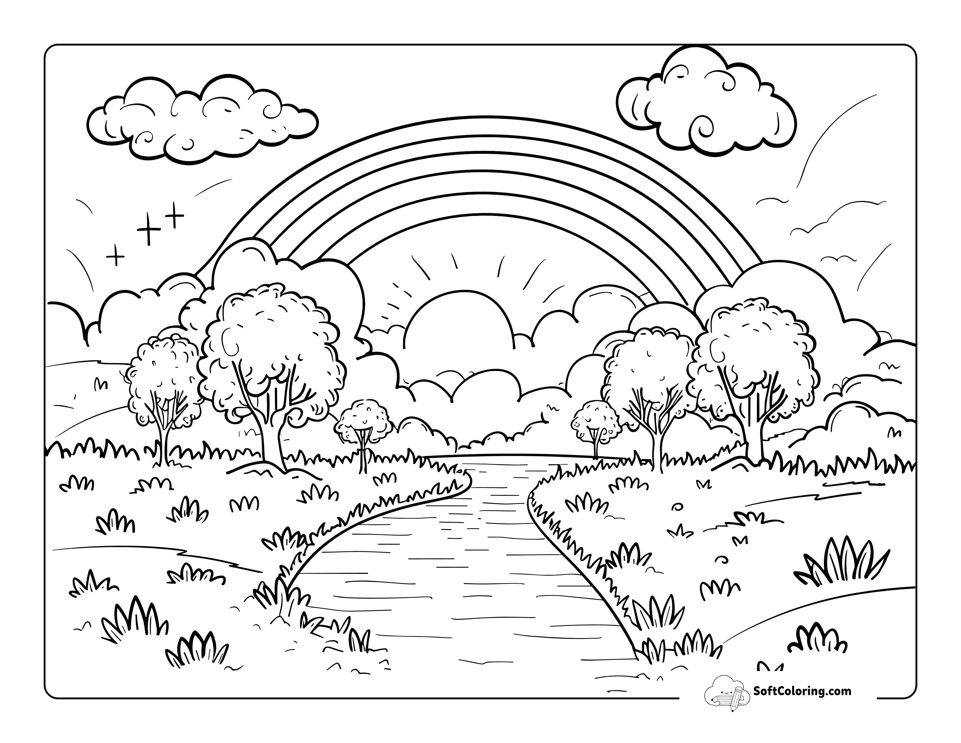 Rainbow Over Sunset Coloring Page