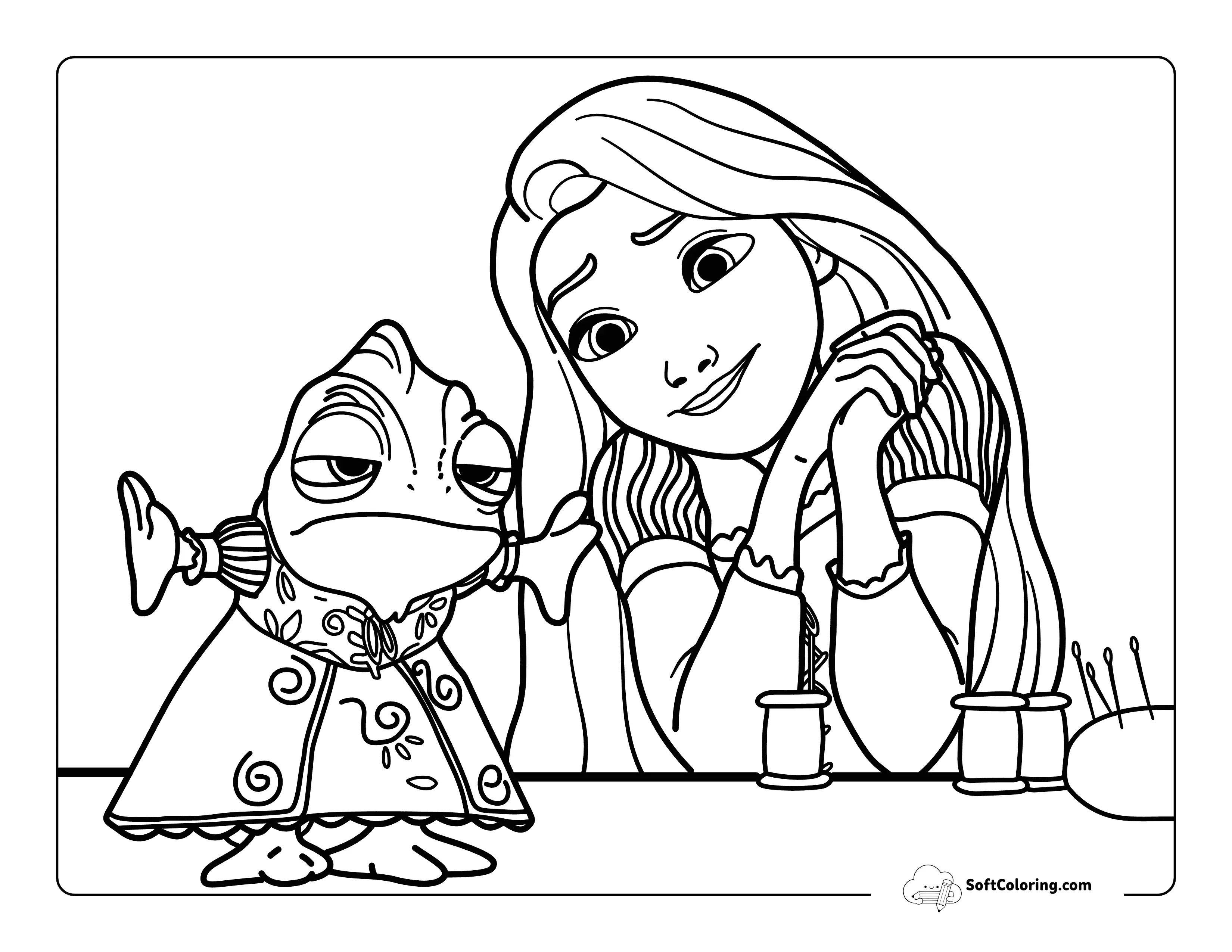 Cute Rapunzel And Pascal Inspired Dress Coloring Sheet