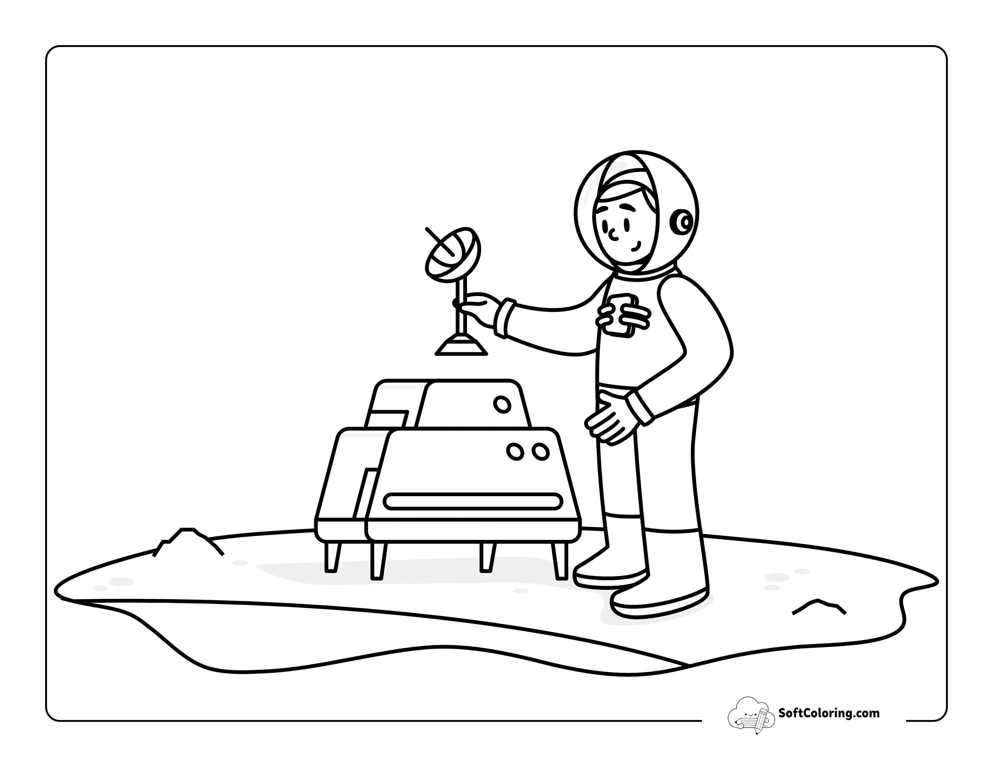 Easy Astronaut Fixing Space Robot Coloring Sheet