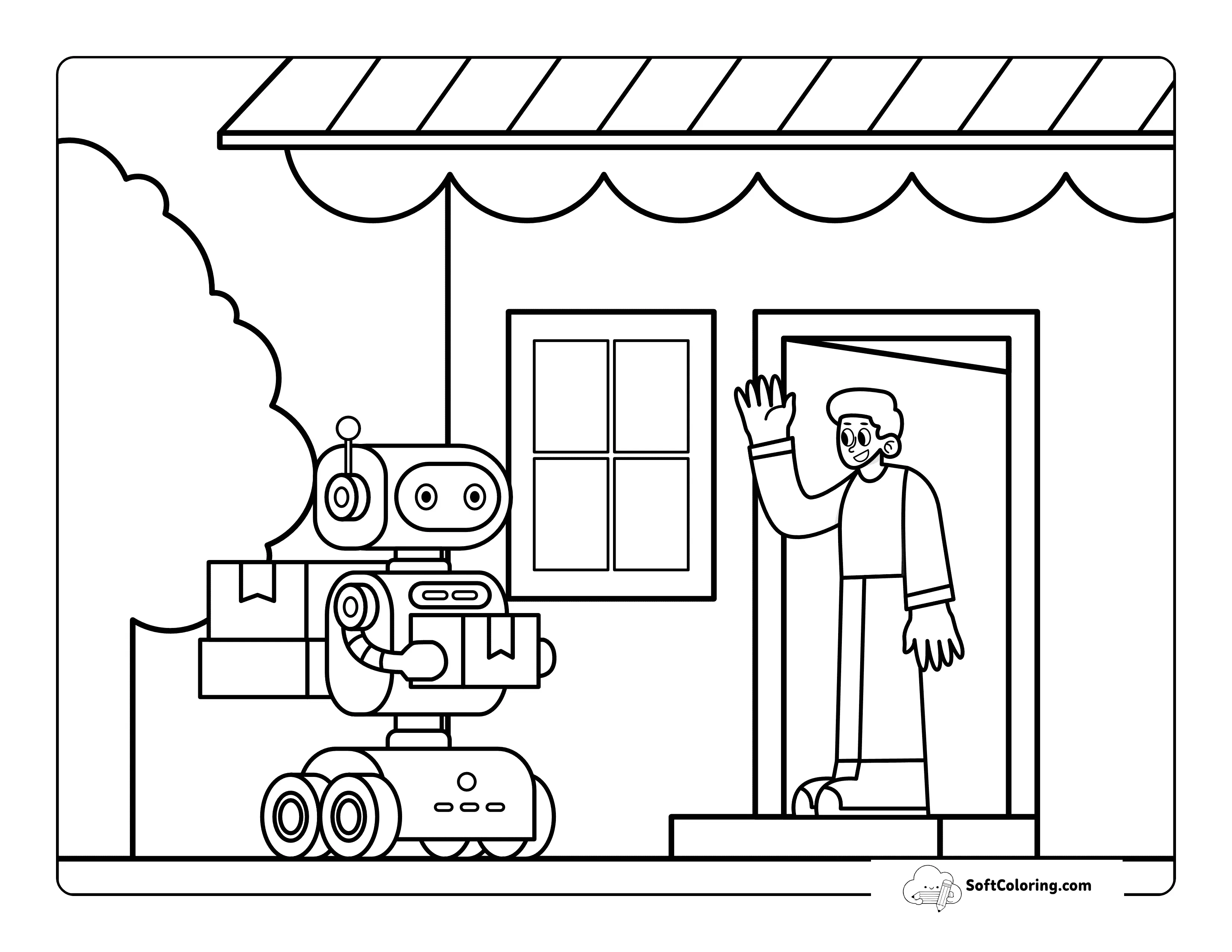 Cute Robot Delivering A Package Picture To Color