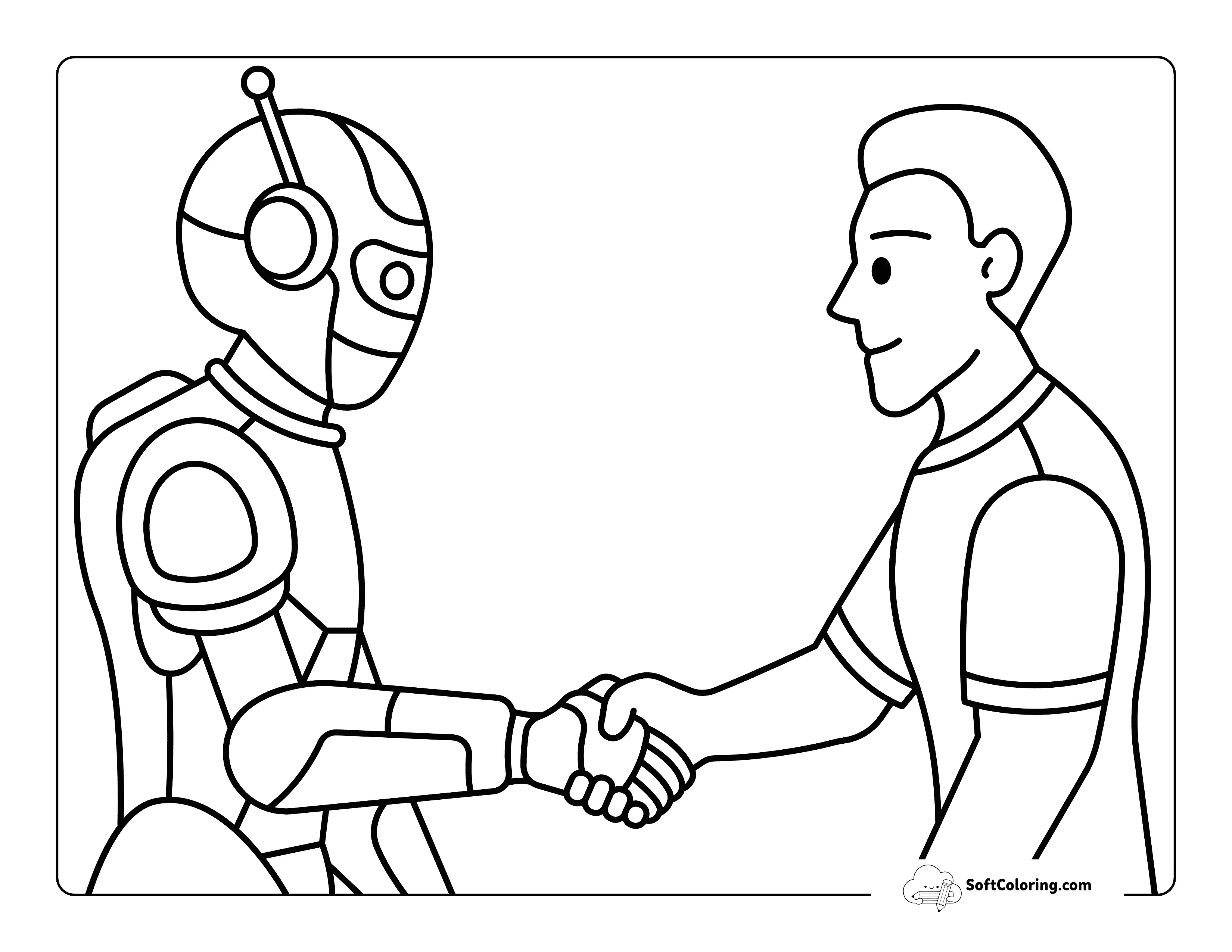 Robot And Human Shaking Hands Coloring Page