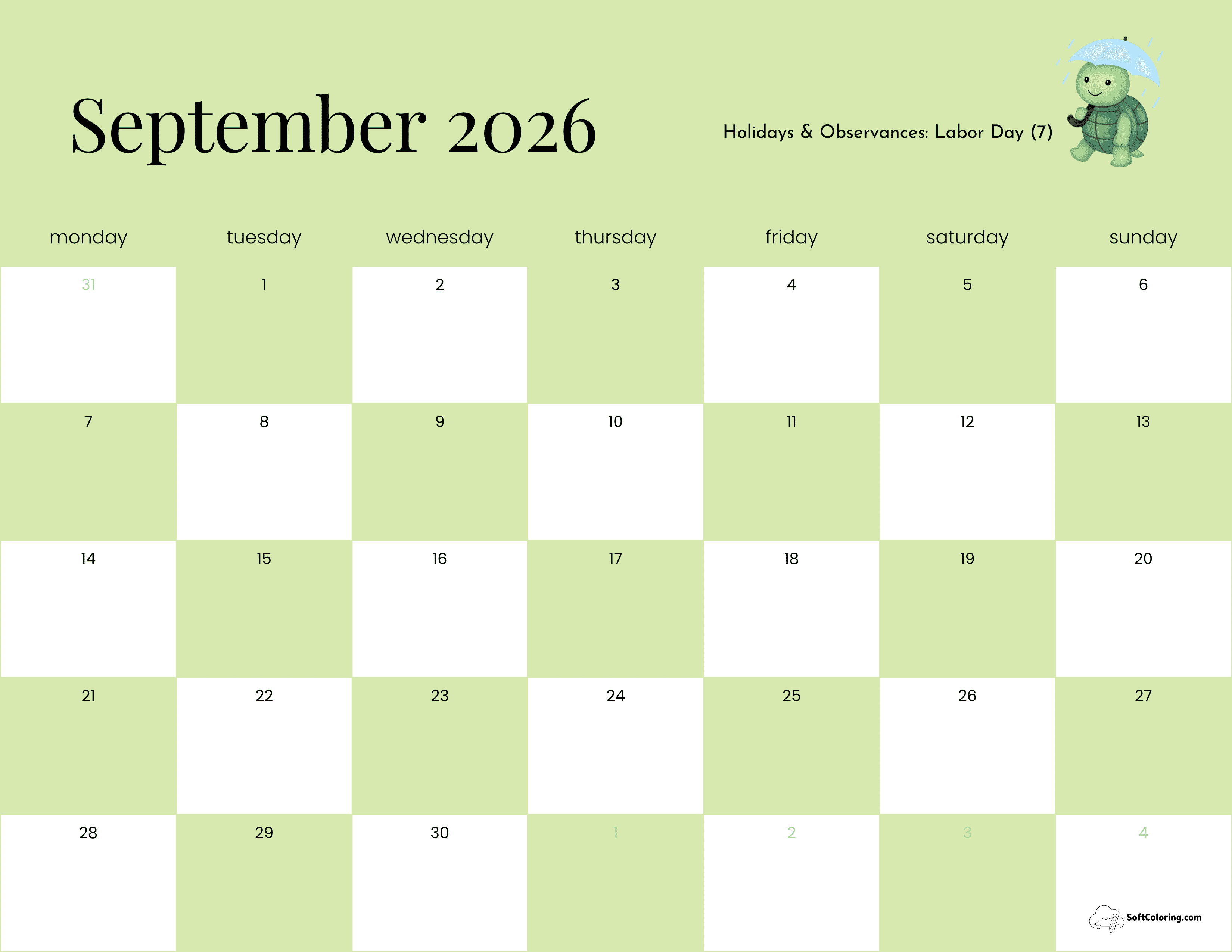 Checkerboard - Sept Monday Calendar