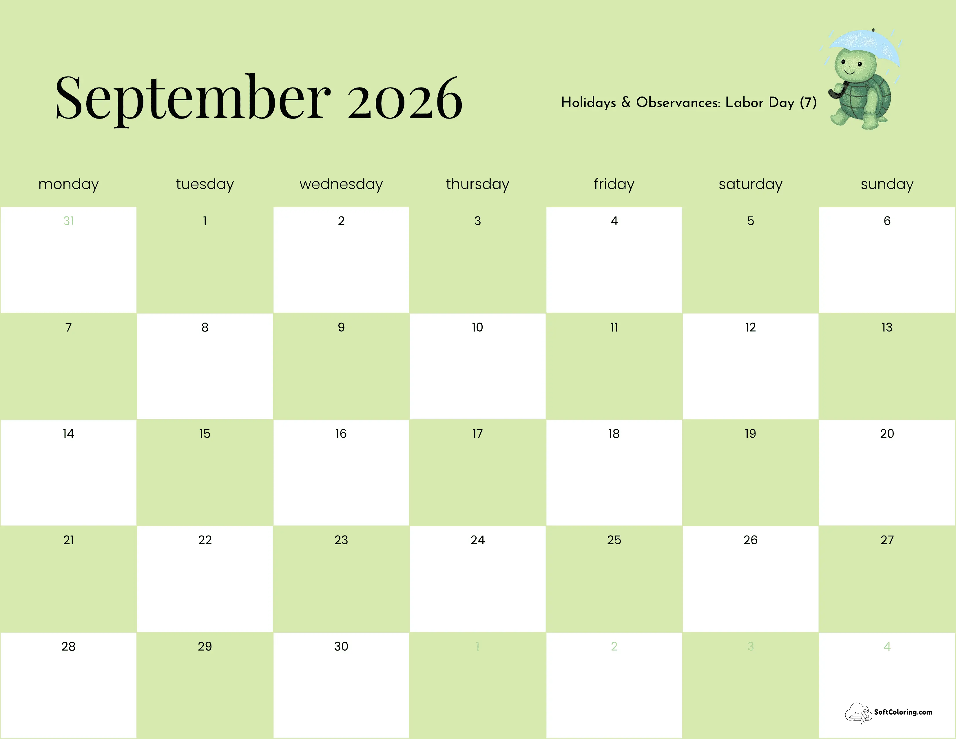 Checkerboard - Sept Monday Calendar