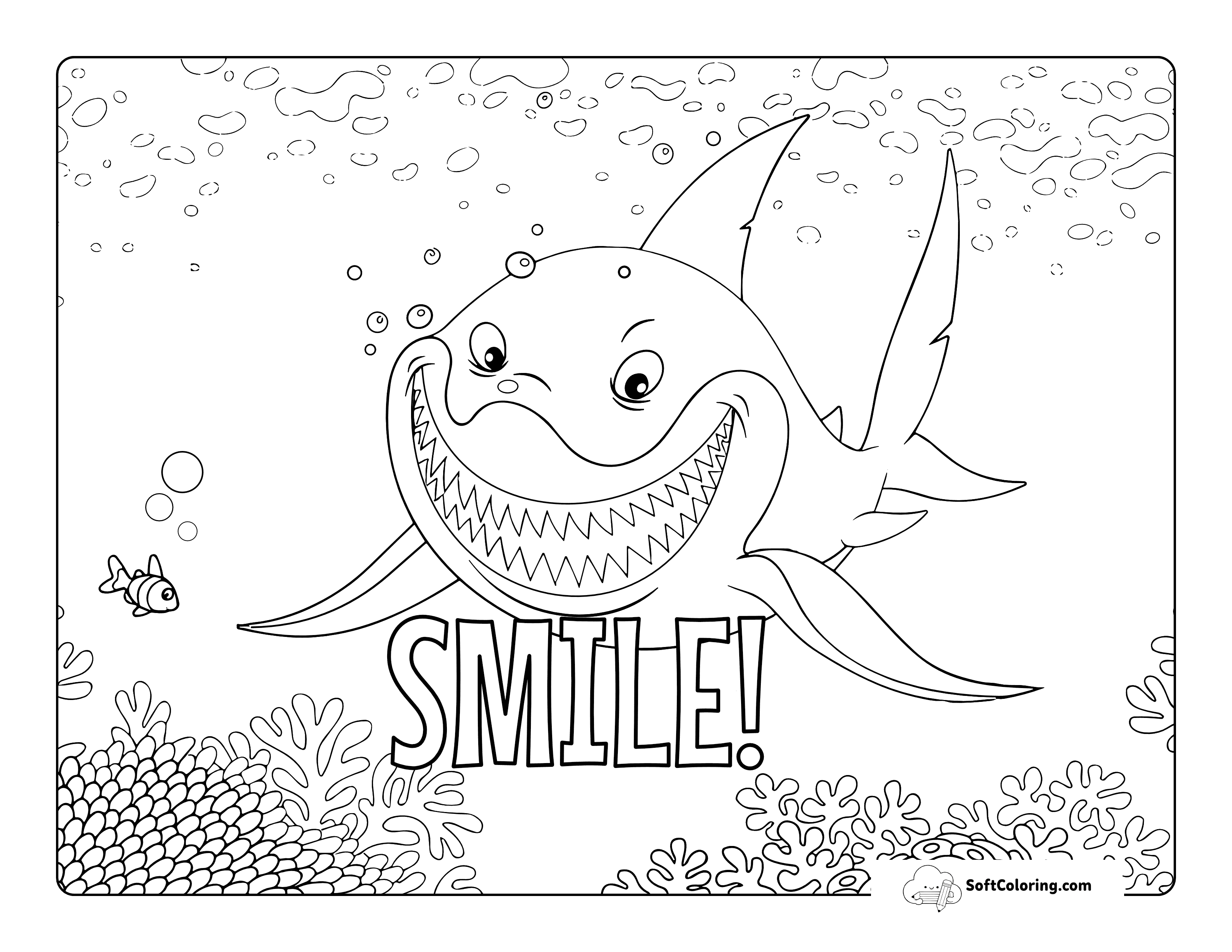 "Smile!" Great White Shark Coloring Page For Teens