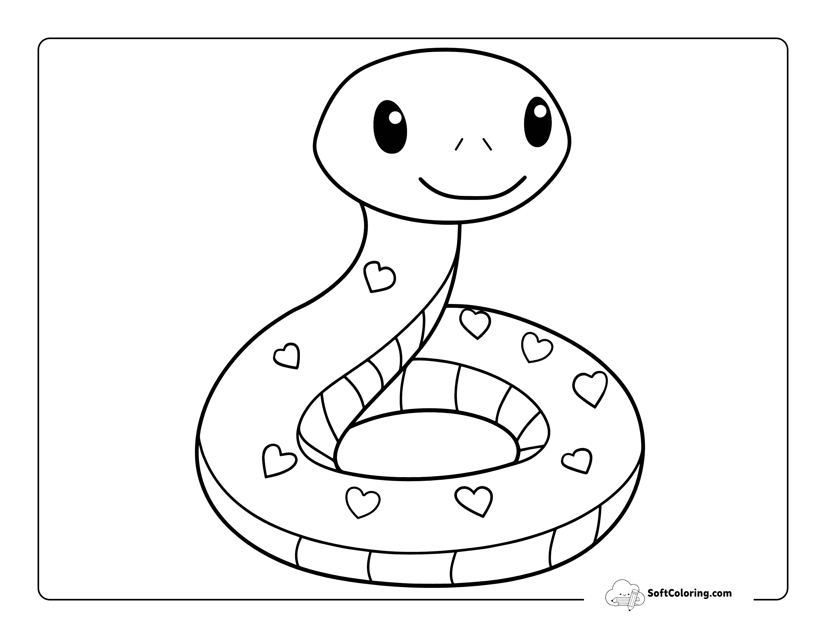 Easy Snake With Heart Pattern Coloring Page For Kindergartners