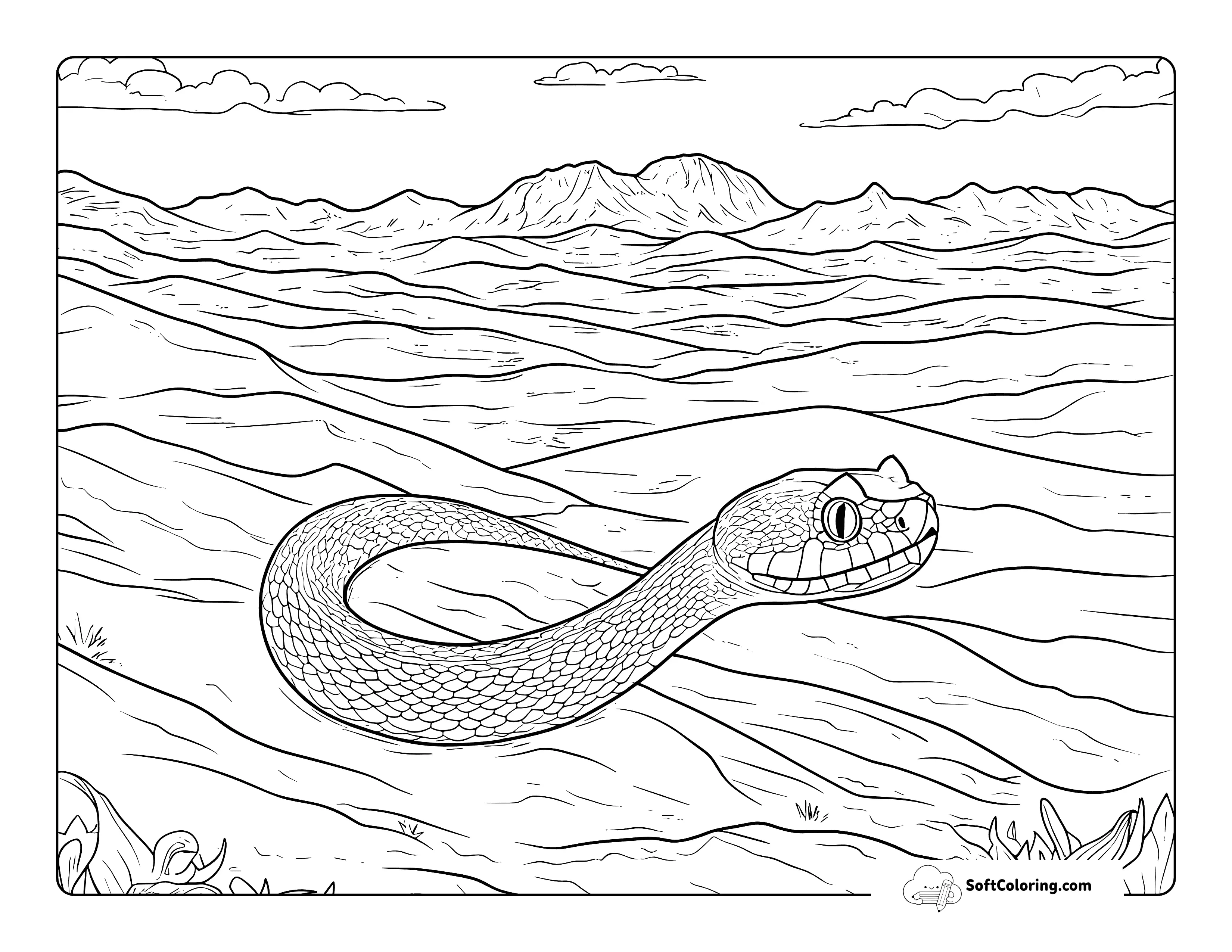Detailed Realistic Desert Snake Coloring Page For Adults