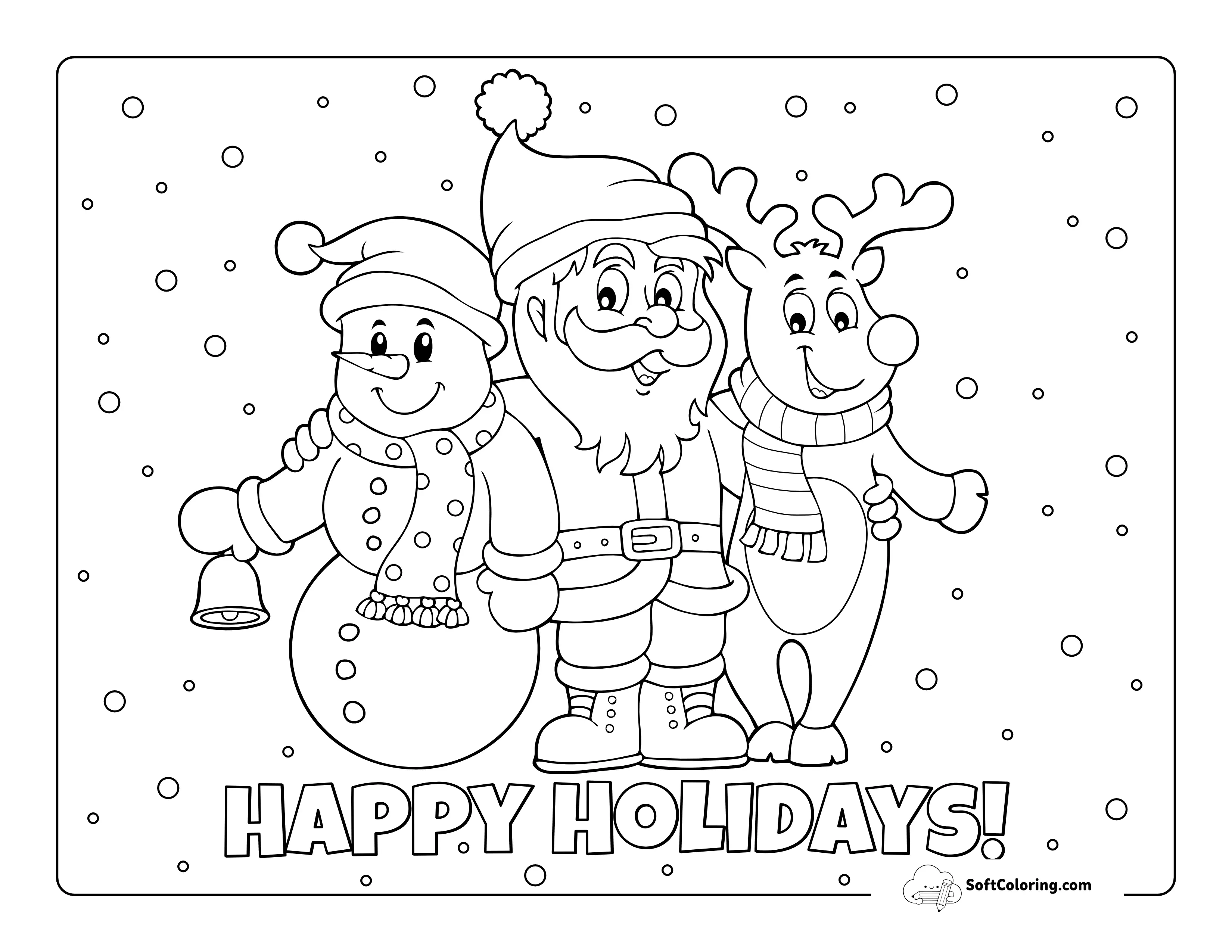 Rudolph, Santa, And Snowman Coloring Page To Print