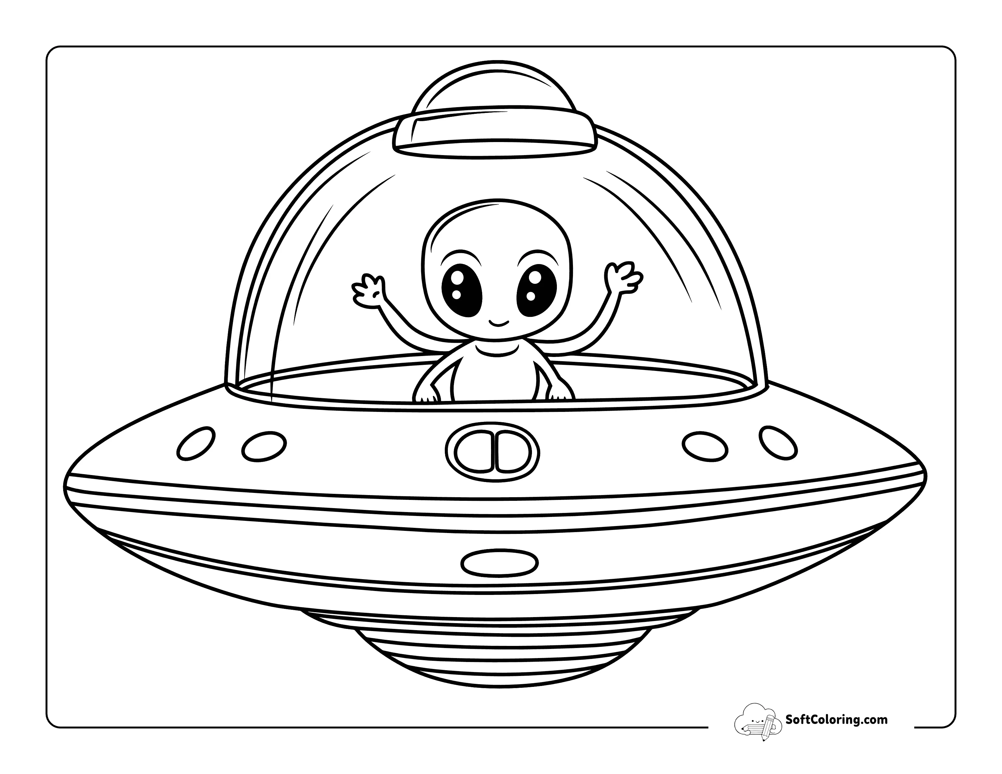 Flying Saucer Alien Coloring Page For Kids