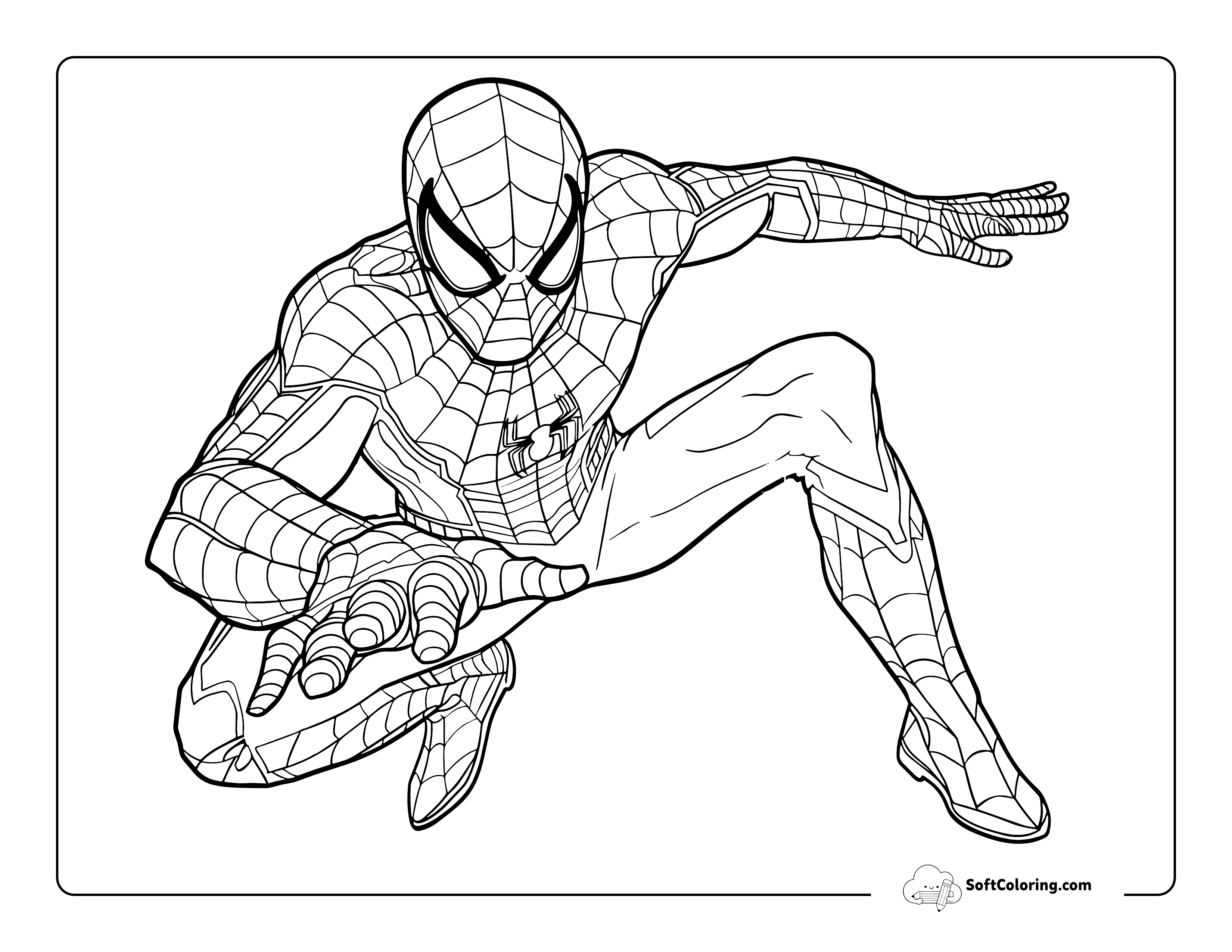 Crouching Hero Inspired By Spiderman Coloring Page