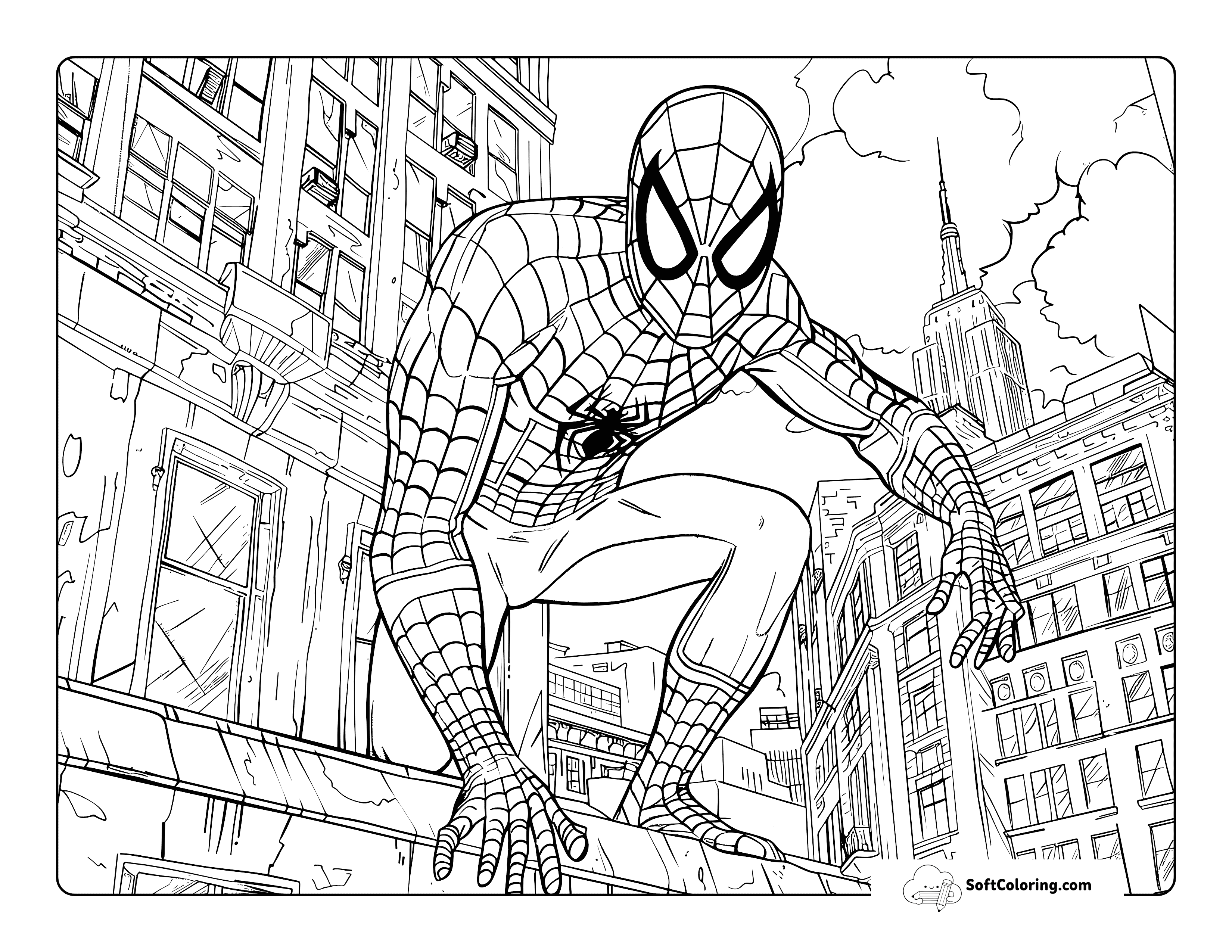 Spidey-Like Character Jumping From A Balcony Detailed