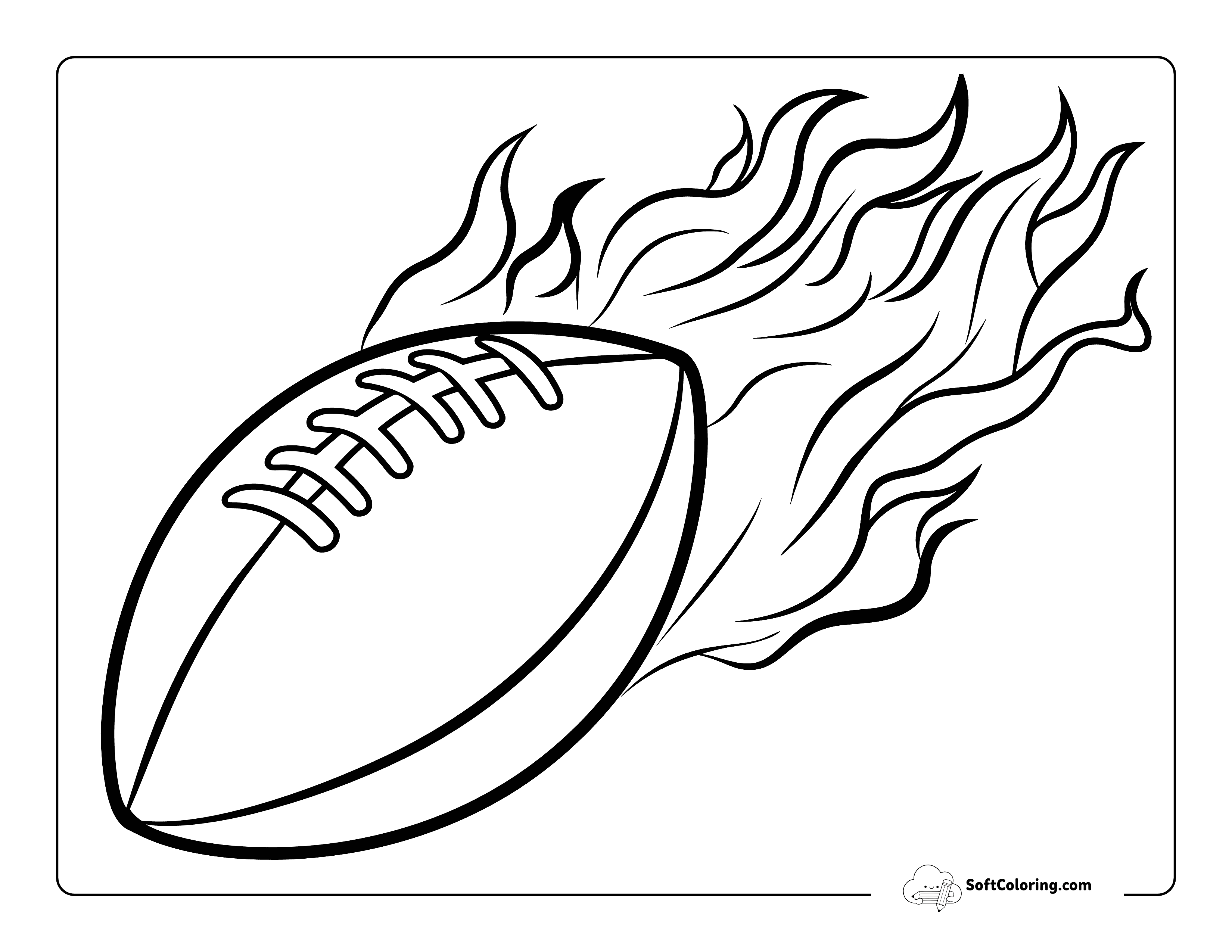 Easy Flaming Football Sports Coloring Sheet