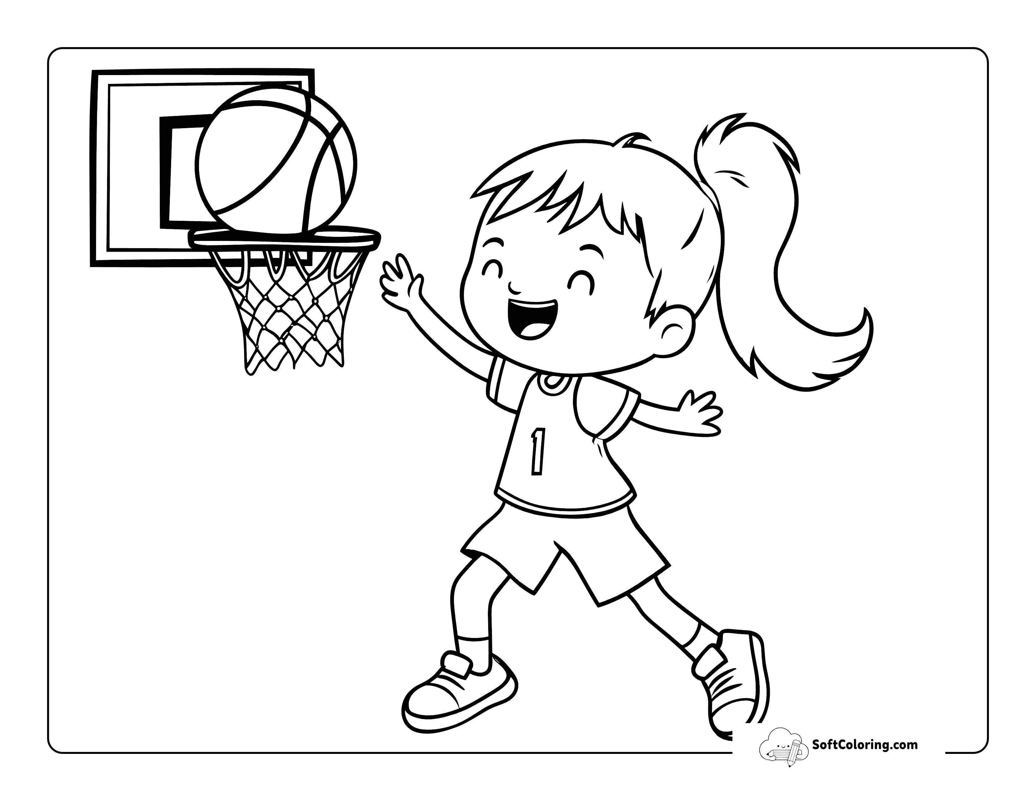 Easy Dunk Basketball Cartoon Coloring Sheet For Kids