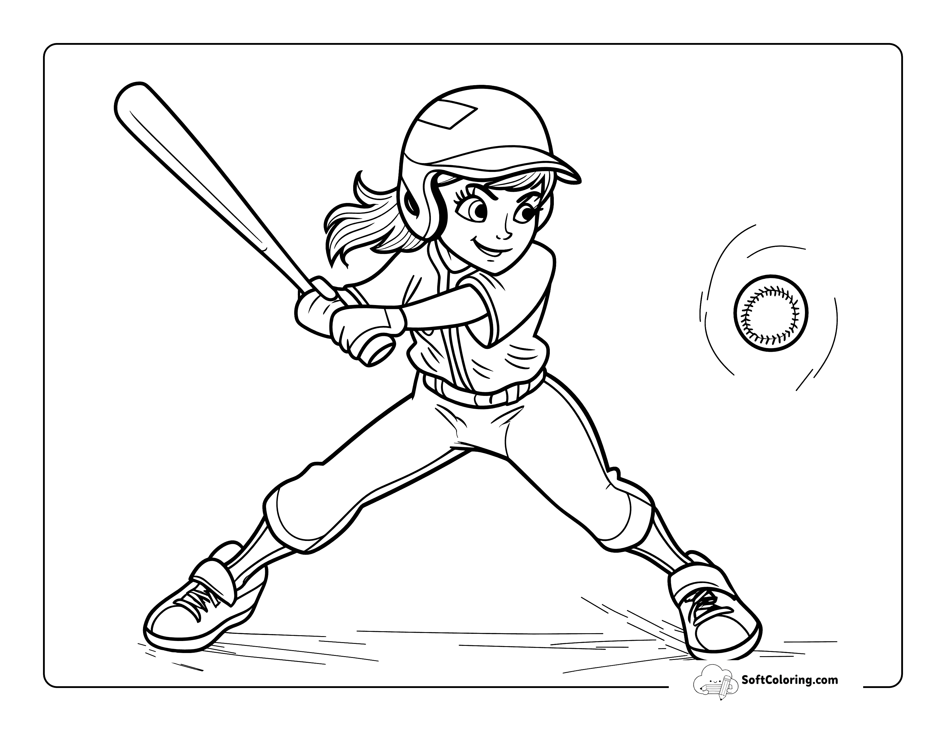 Softball Batting Printable Sports Picture To Color For Girls