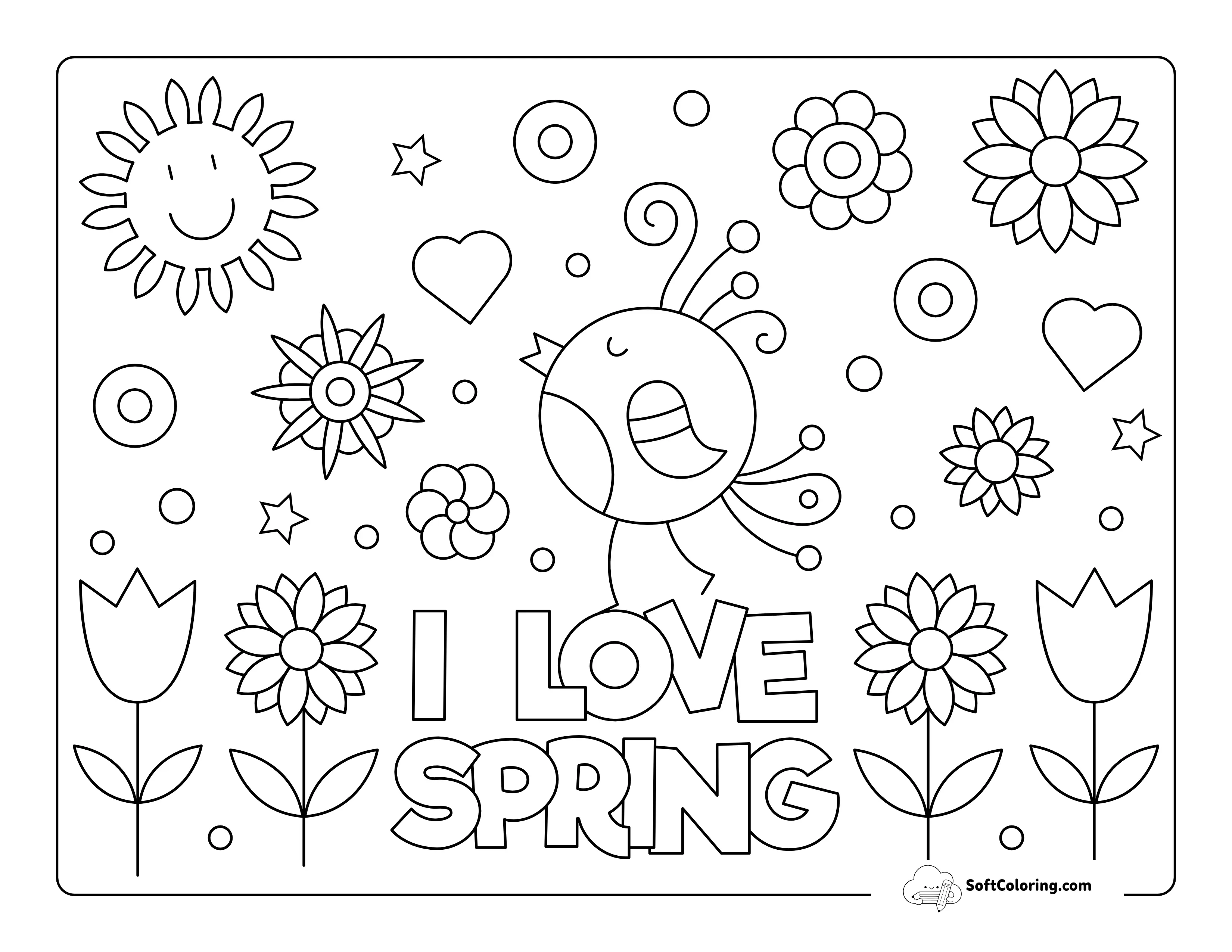 "I Love Spring" Flower Coloring Page