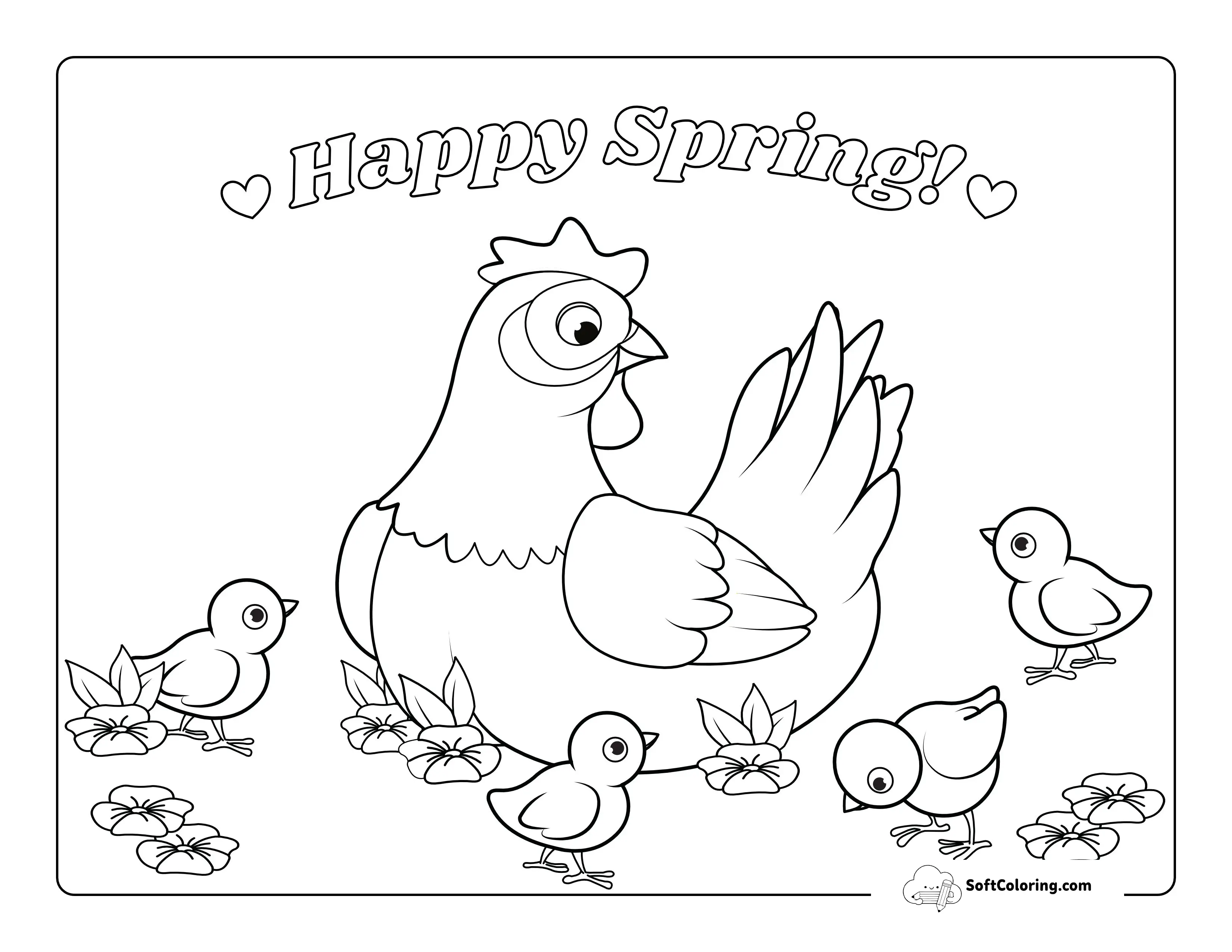 Mother Chicken With Chicks Coloring Sheet