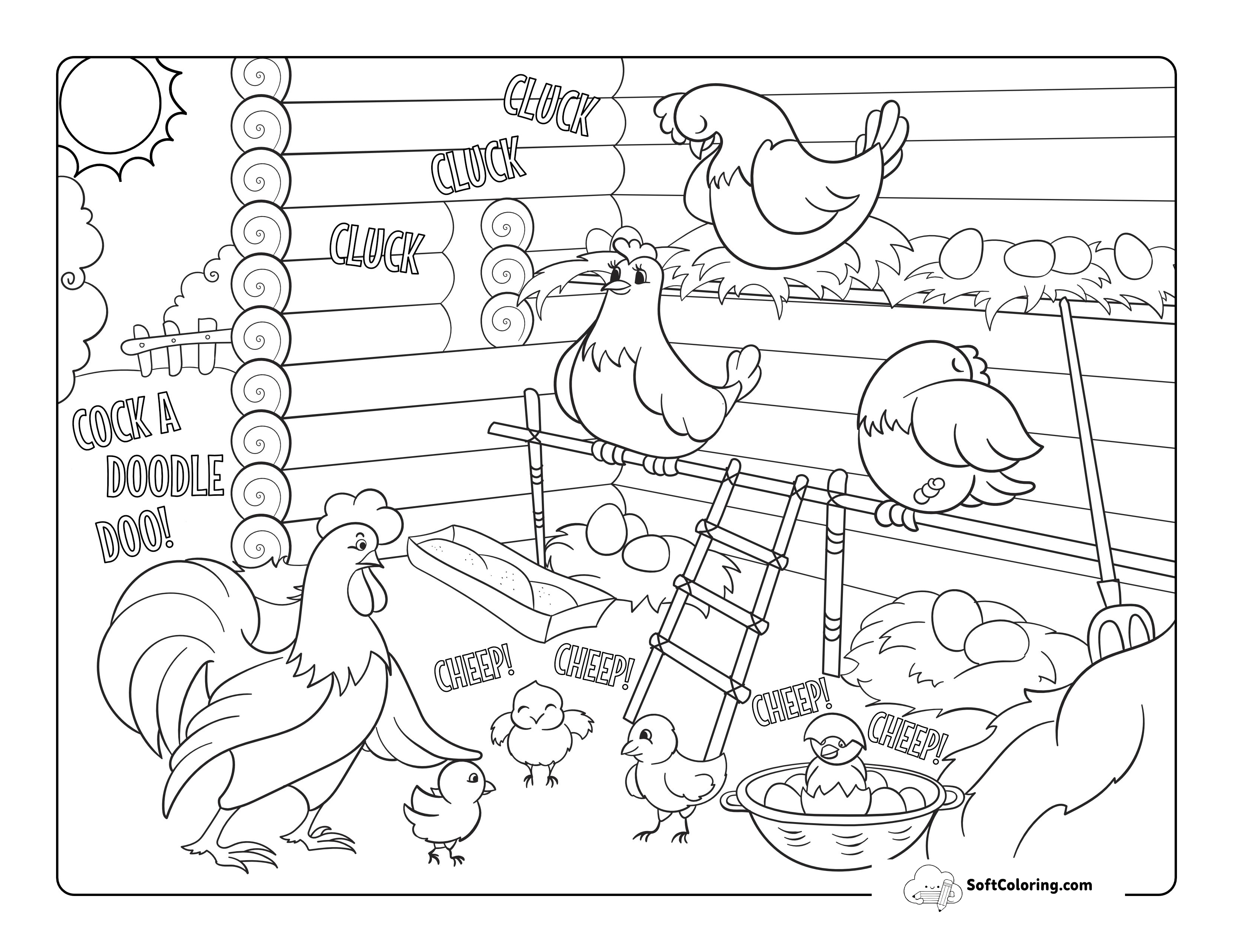 Spring Chicks Coloring Page