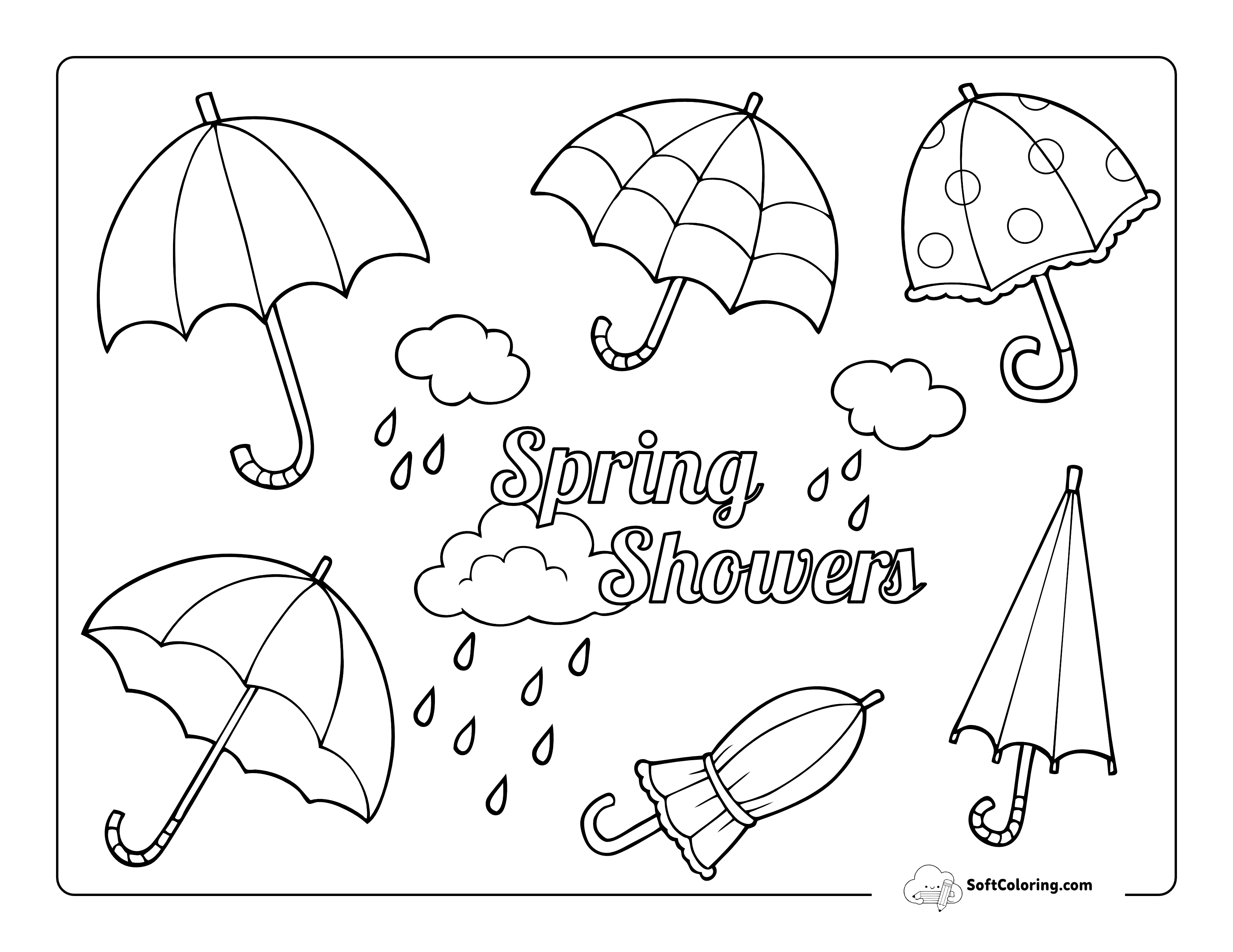 Spring Showers Umbrellas Picture To Color