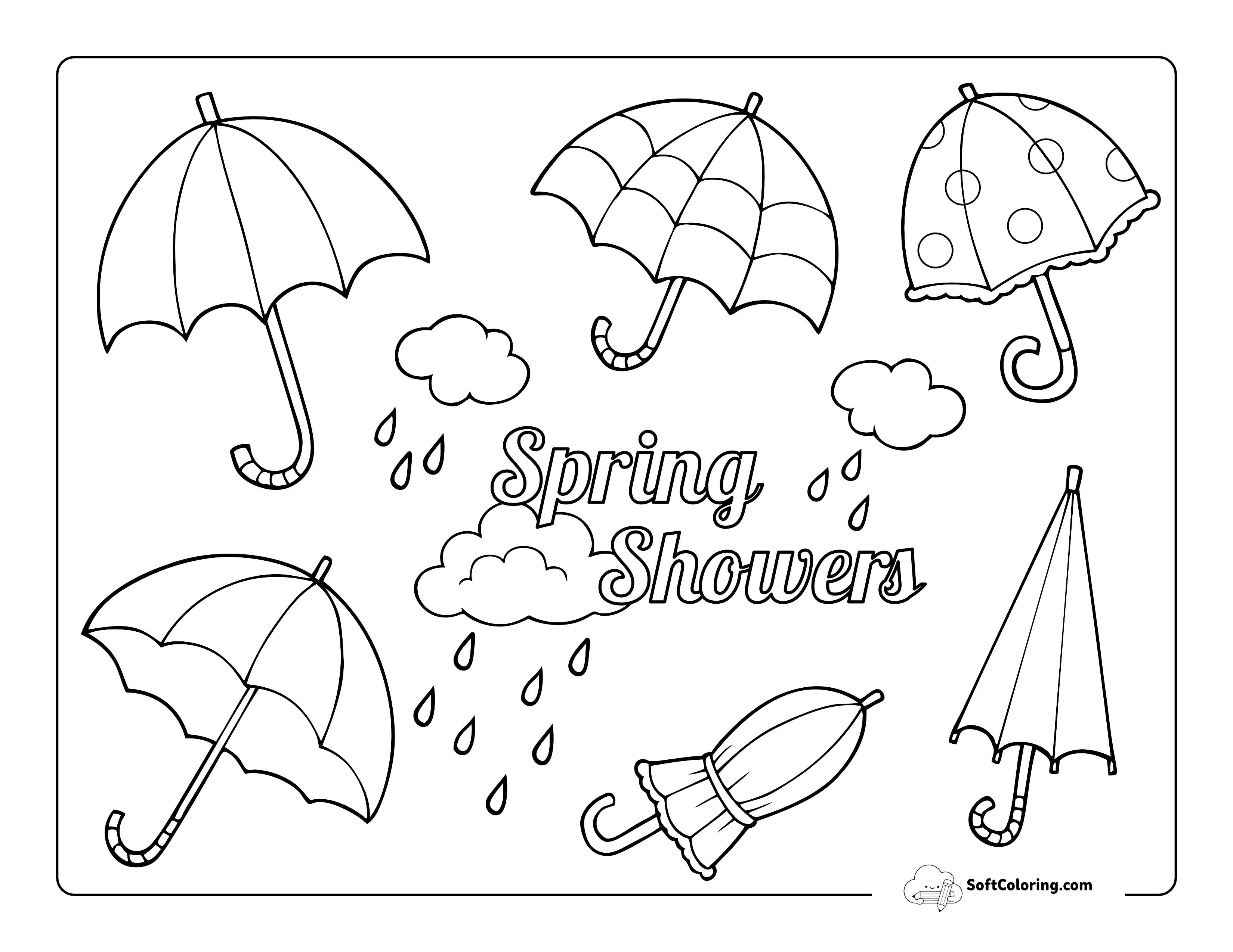 Spring Showers Umbrellas Picture To Color