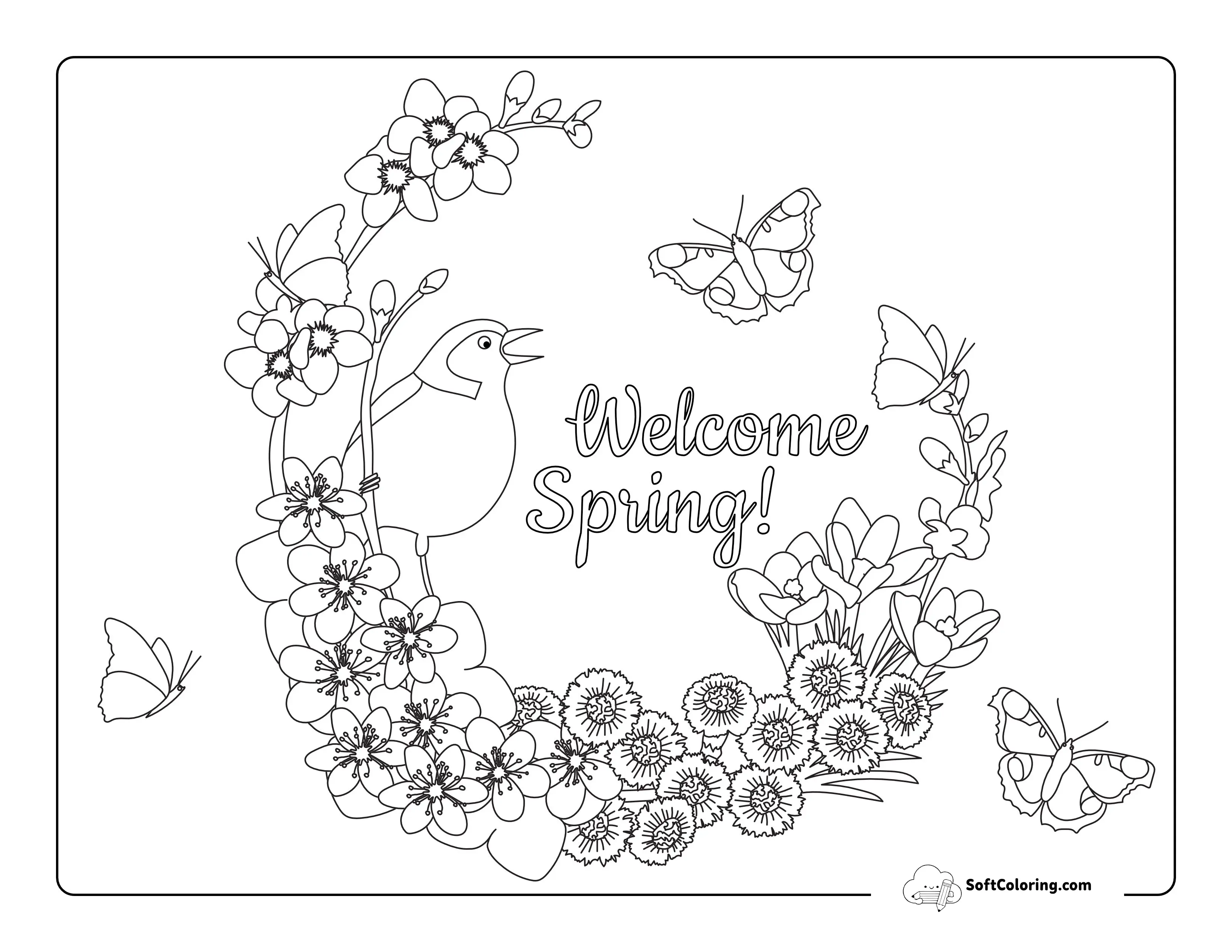 Spring Wreath Coloring Sheet
