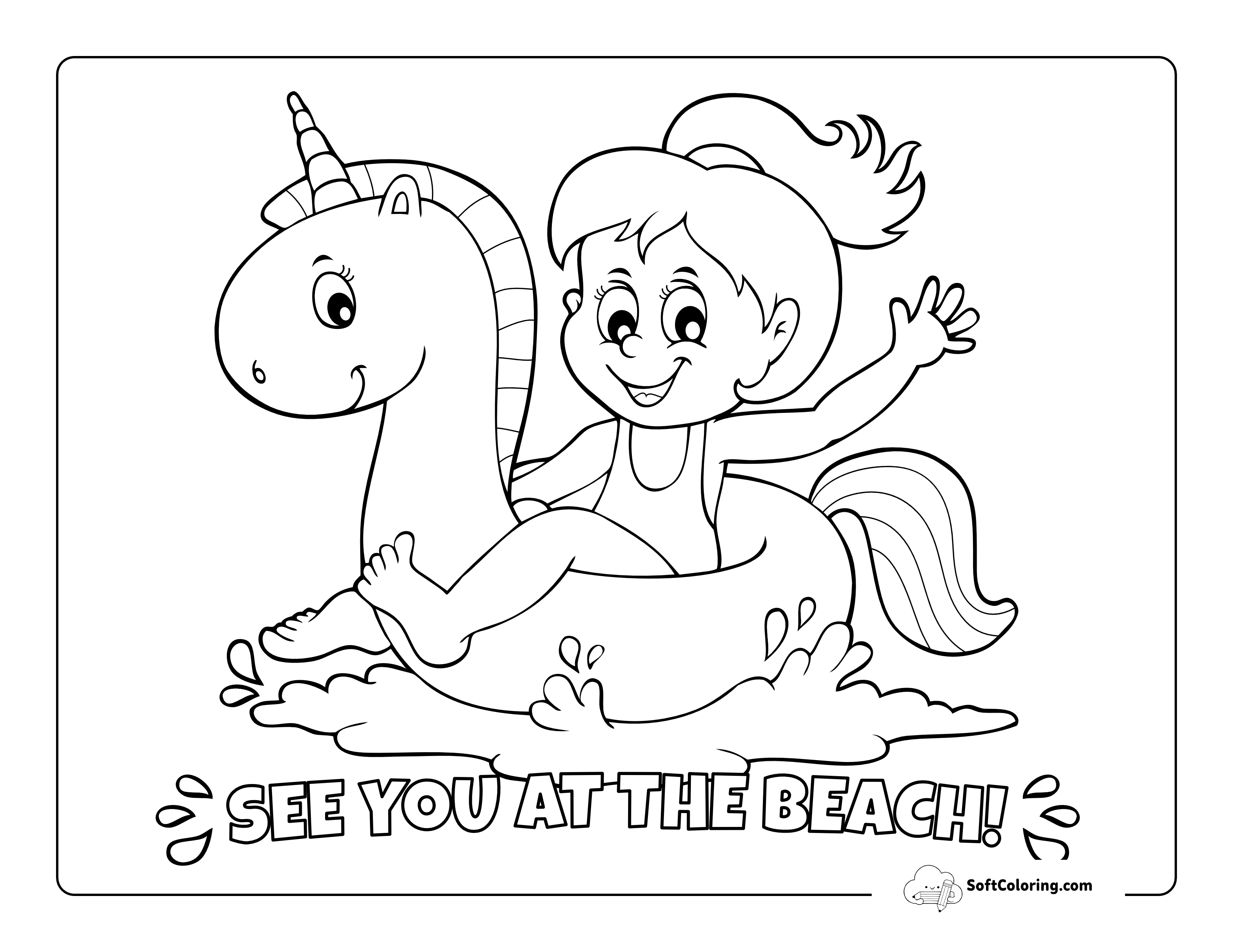 Girl On Unicorn Inflatable To Color