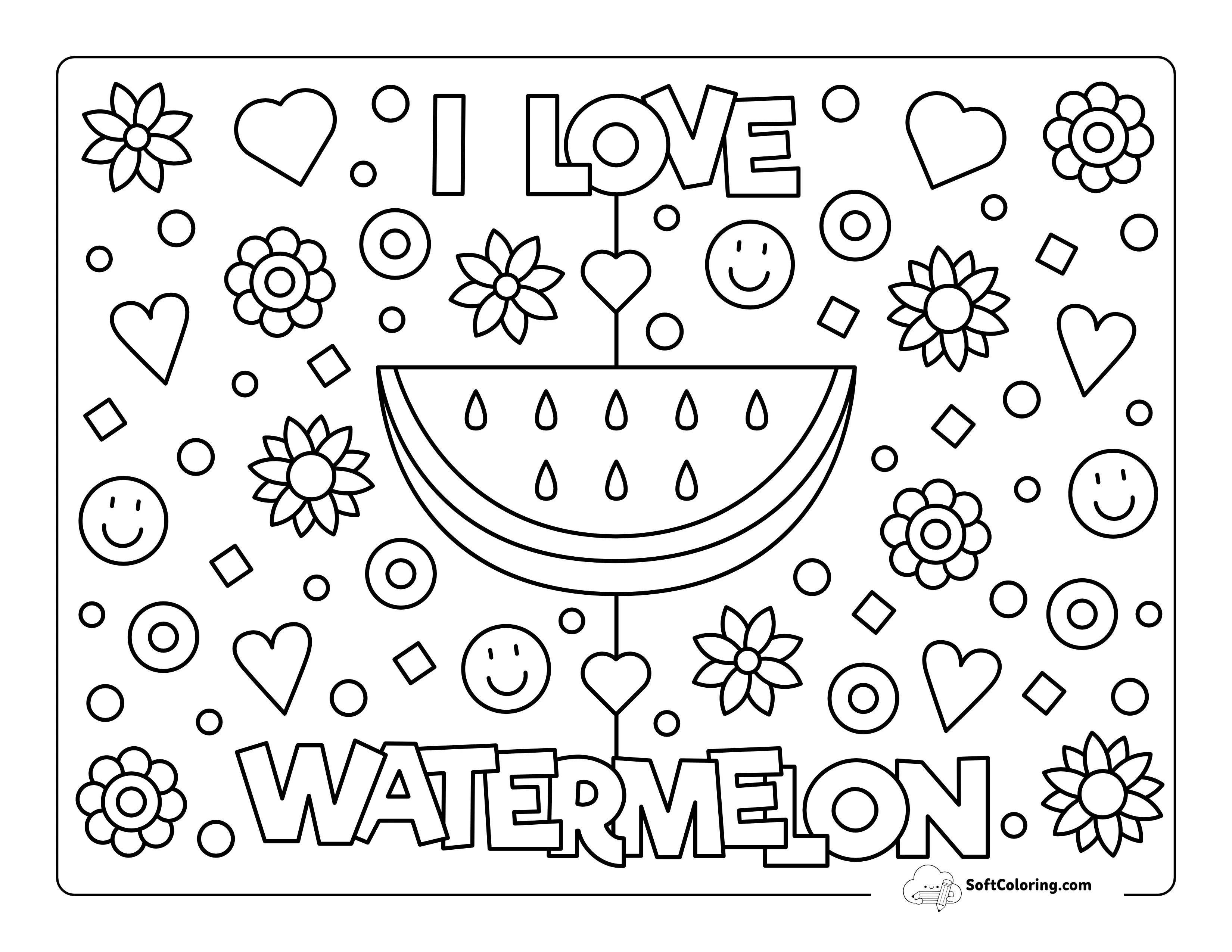 "I Love Watermelon" Summer Food Coloring Sheet