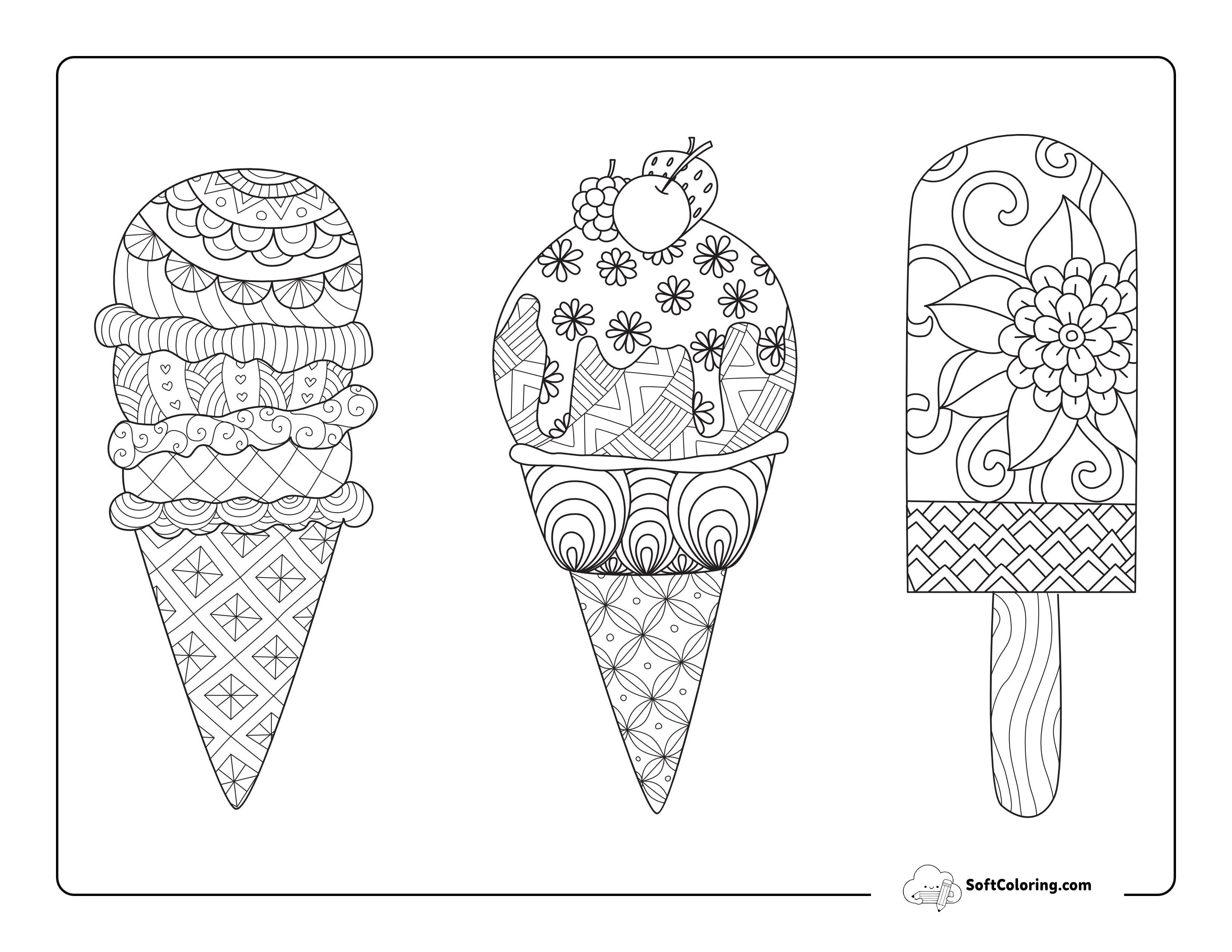 Ice Cream Coloring Page For Adults