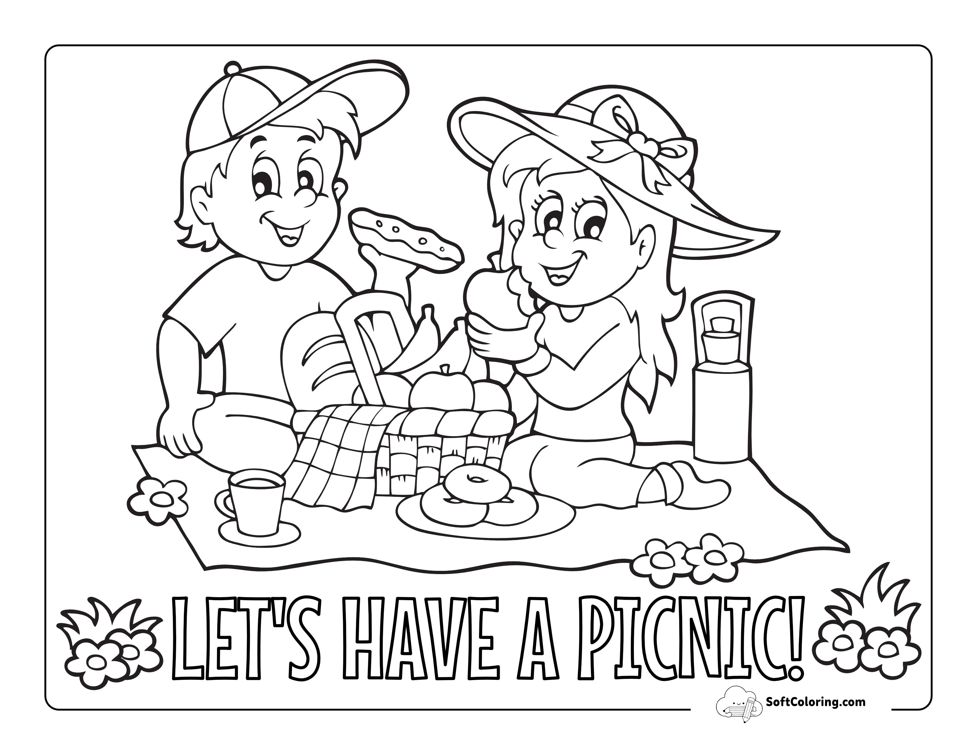 Summer Picnic Coloring Page