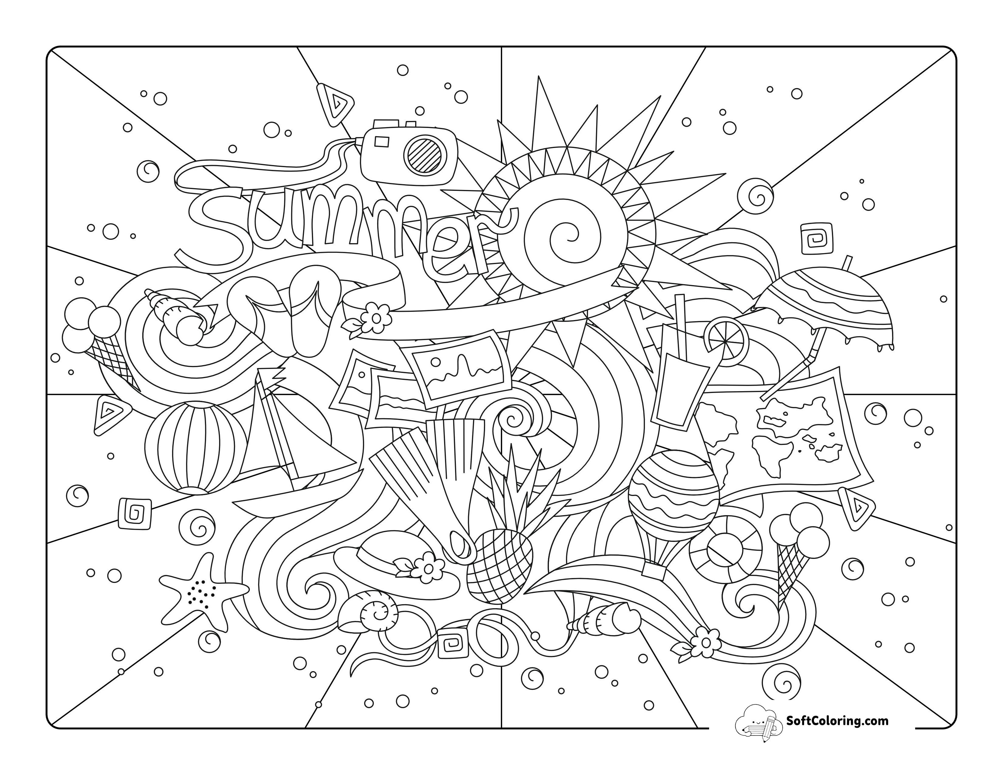Summer Coloring Page With Ice Cream To Color In