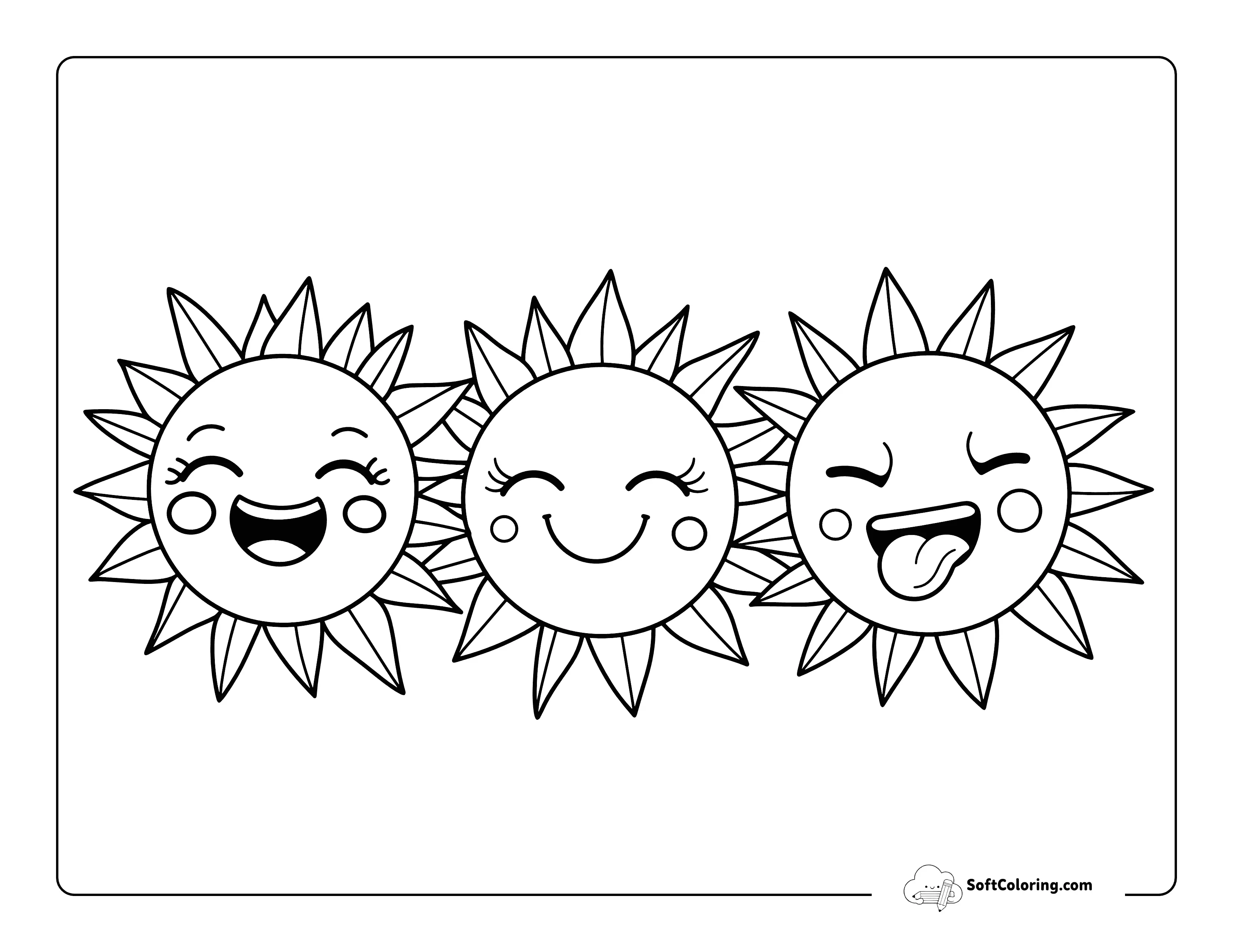Cute Happy Suns Coloring Sheet