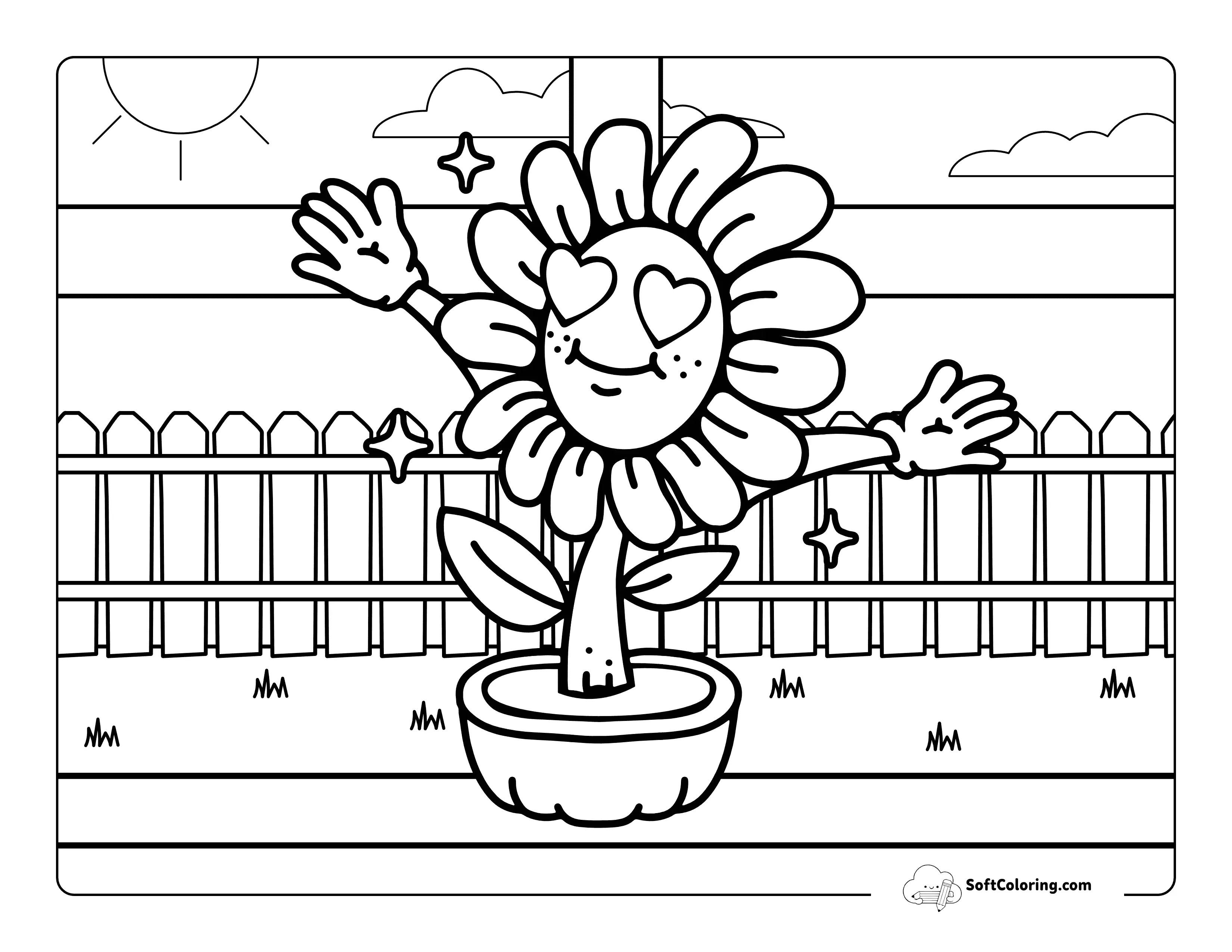 Cute Sunflower On A Sidewalk Coloring Page