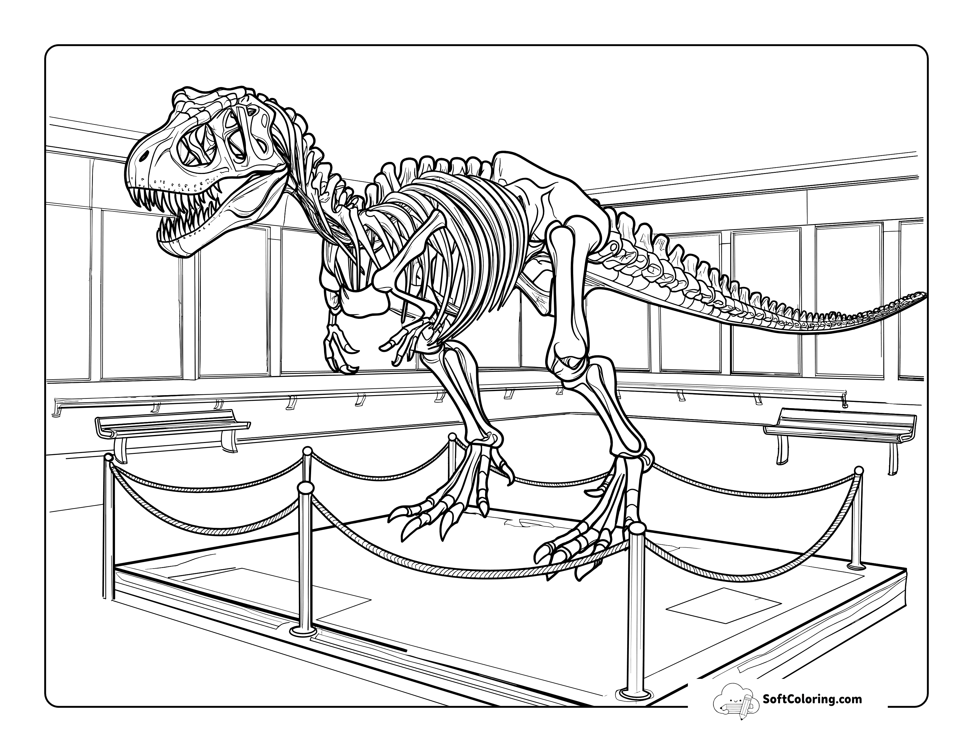 Realistic Skeleton T-Rex Coloring Page